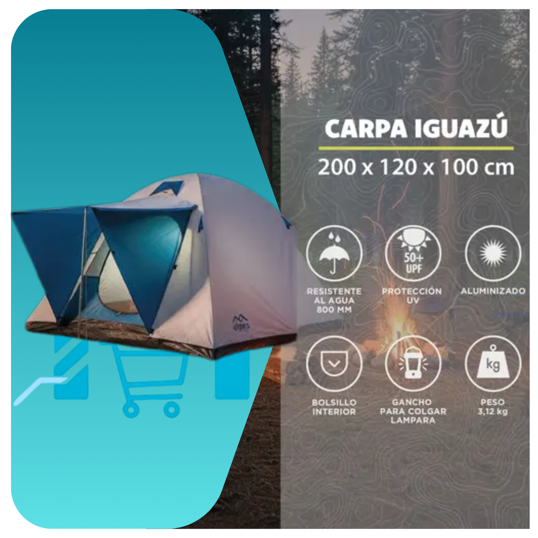 Carpa Alpes 4p Iguazú + Colchón 2pl + Inflador + 2 Almohadas Azul-7