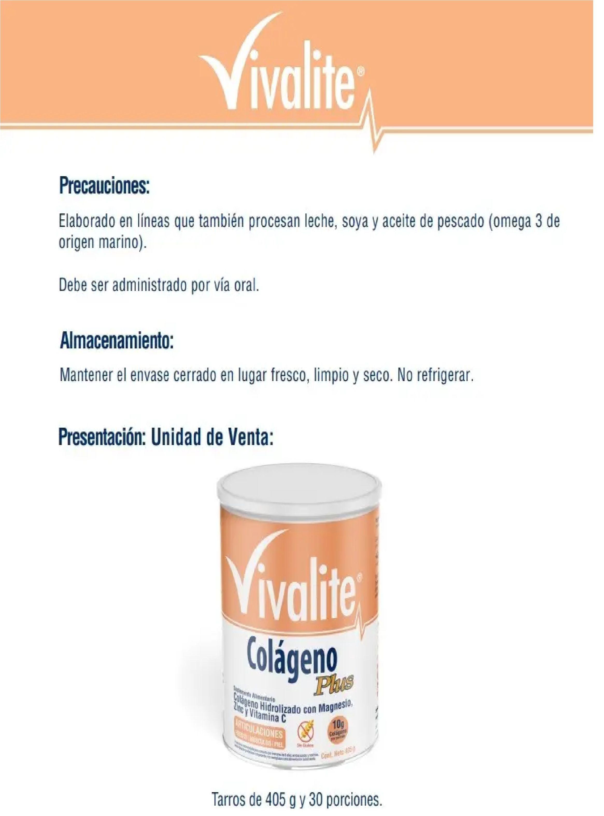 Colageno Con Magnesio Zinc Y Vitamina C 405g Vivalite X 3-5
