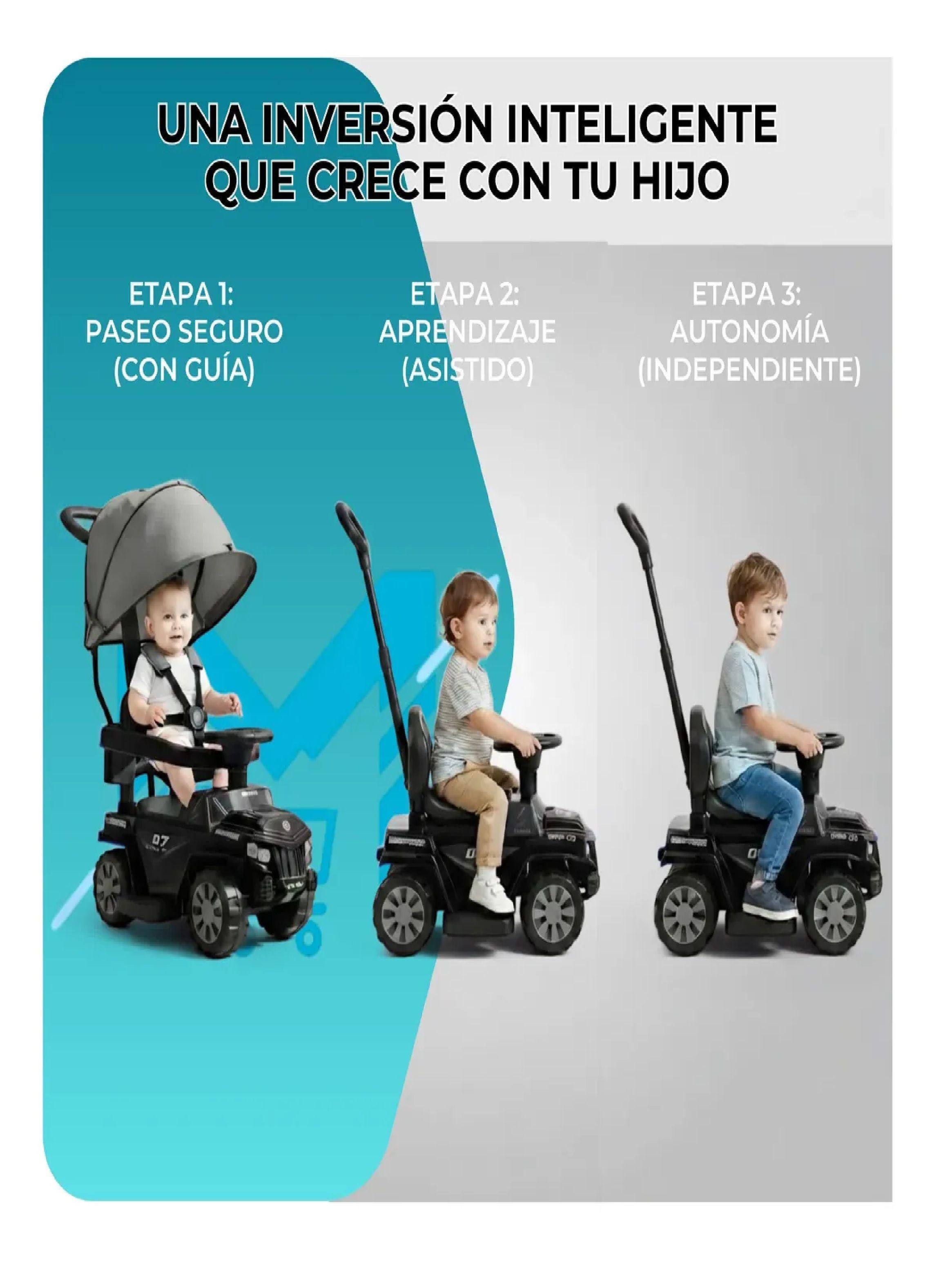 Carrito Montable Correpasillos Con Sombrilla Luces Y Sonido Negro-2