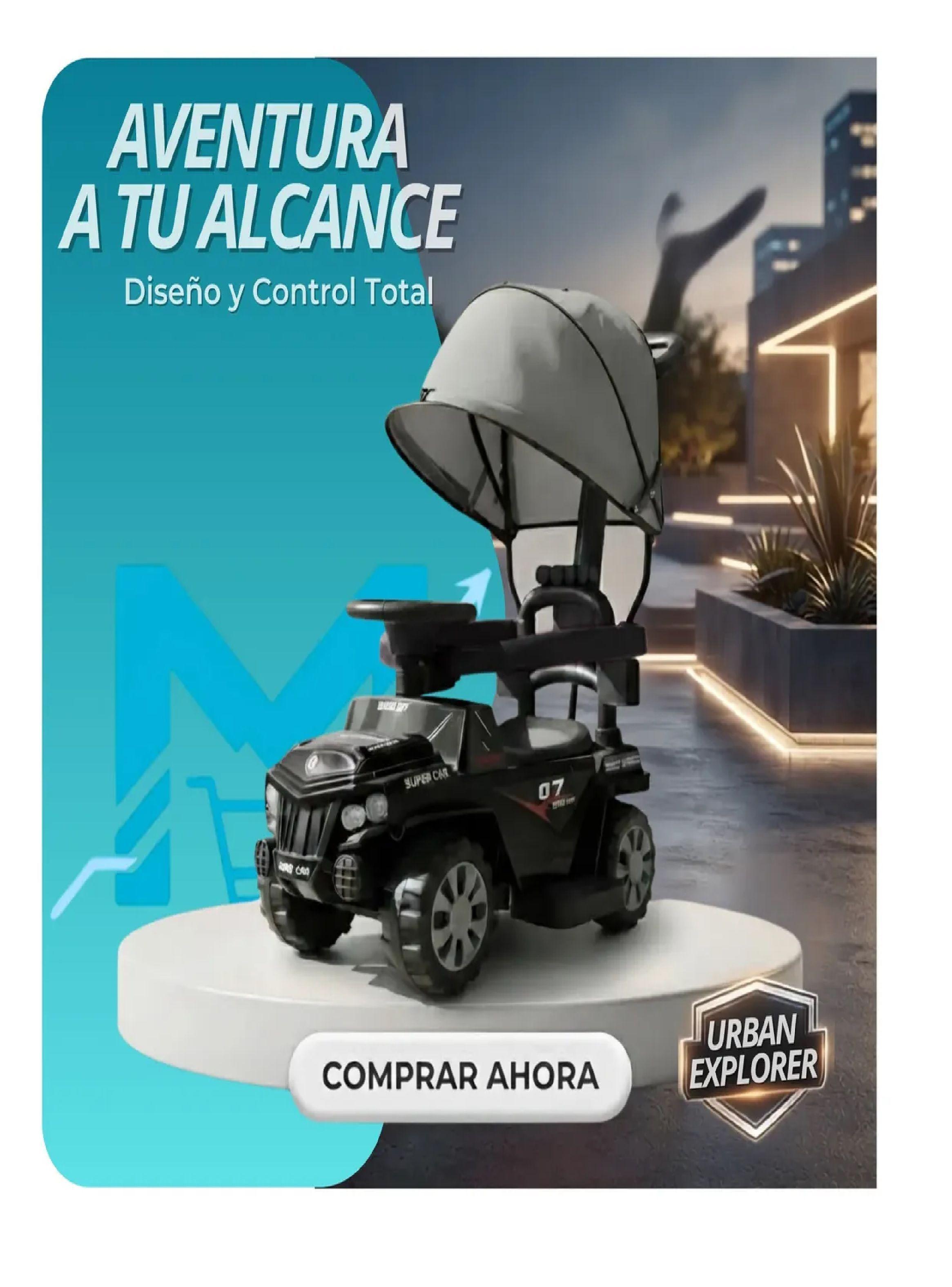 Carrito Montable Correpasillos Con Sombrilla Luces Y Sonido Negro-6
