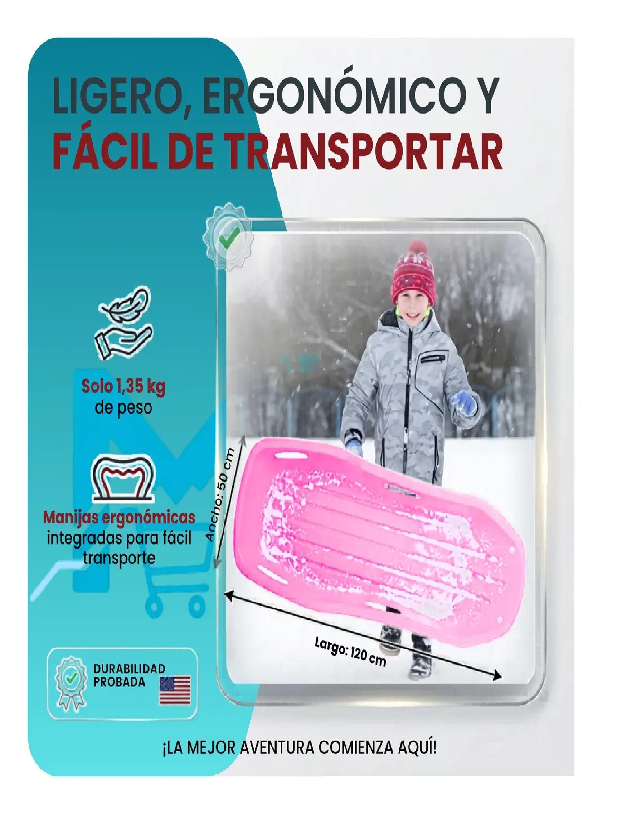 Trineo Nieve Deslizador Infantil Adulto 2puestos 120 Cm Rosa-5