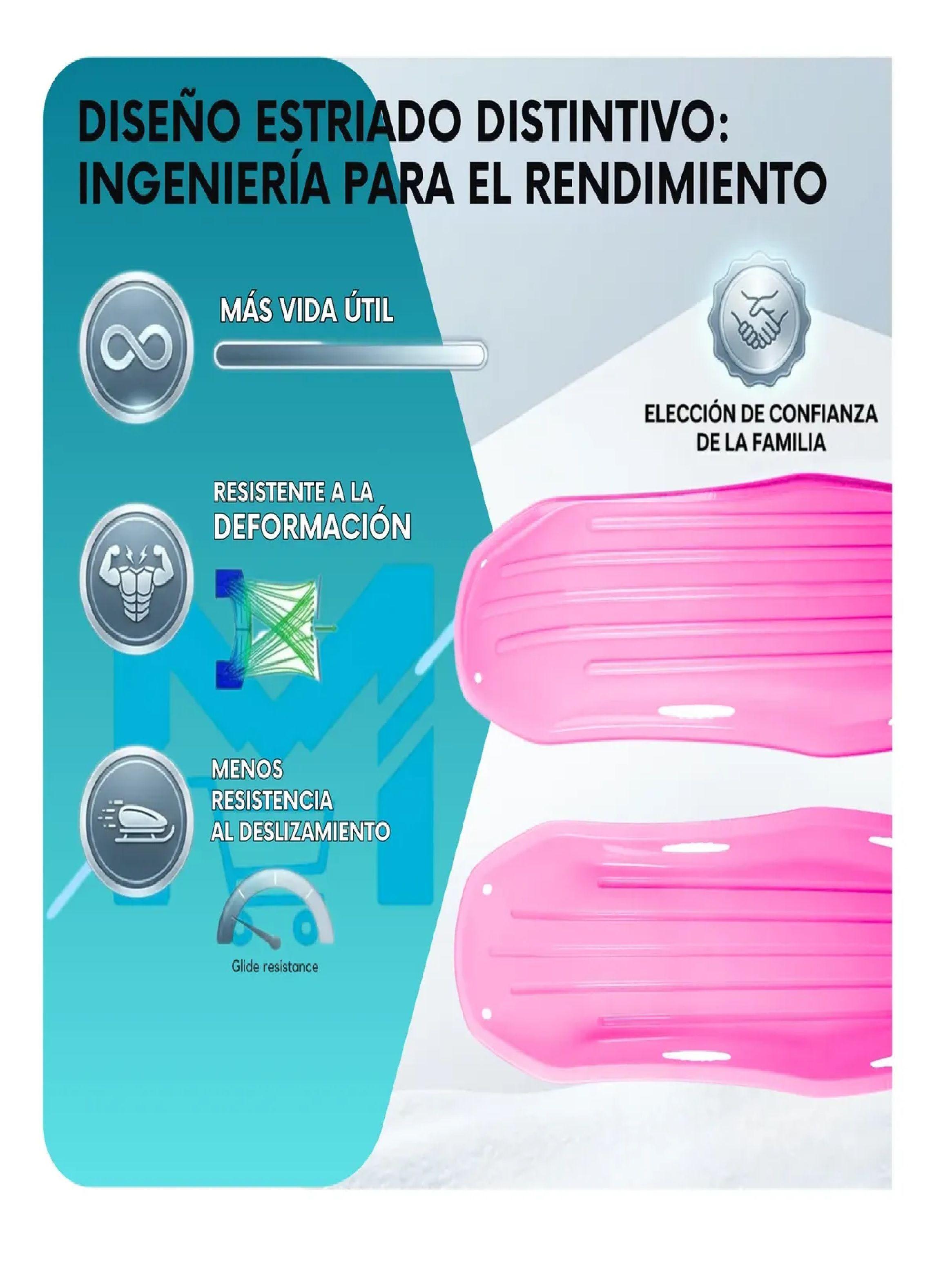 Trineo Nieve Deslizador Infantil Adulto 2puestos 120 Cm Rosa-7