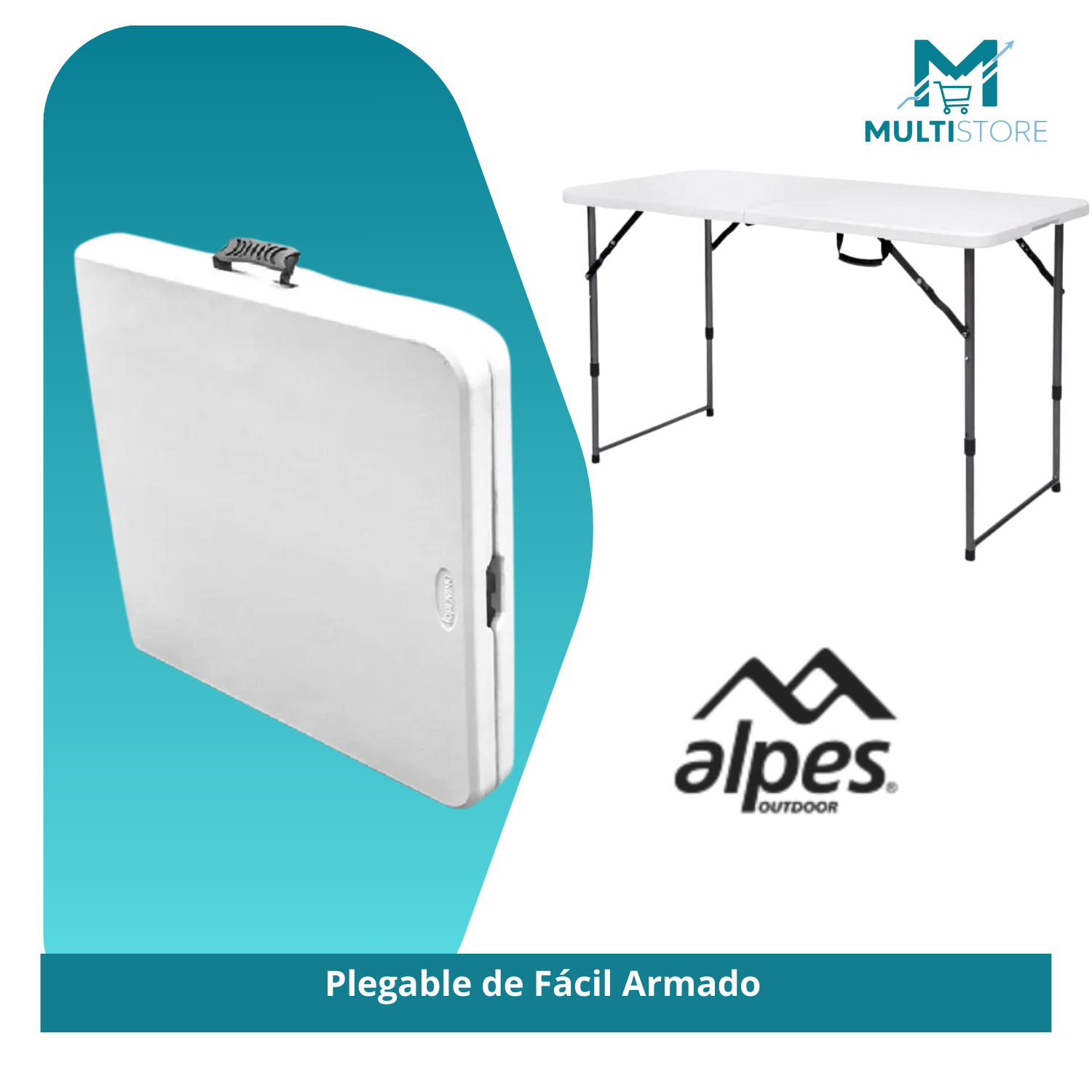 Mesa Plegable Rectangular 120cm Camping Blanca Marca Alpes Blanco-2