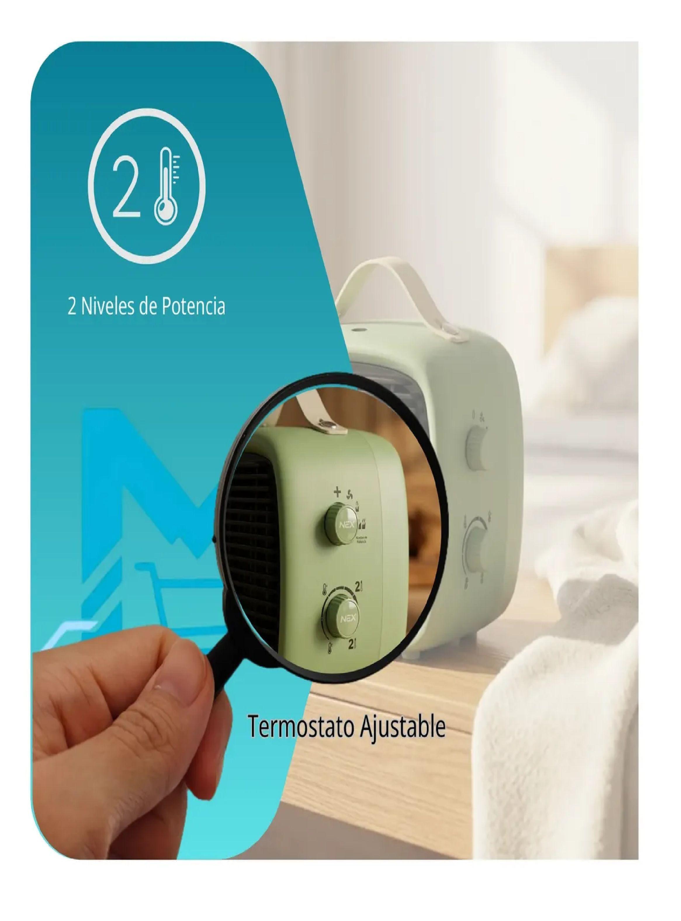 Calefactor Termoventilador Ceramico Nex Compacto Antivuelco Verde-2