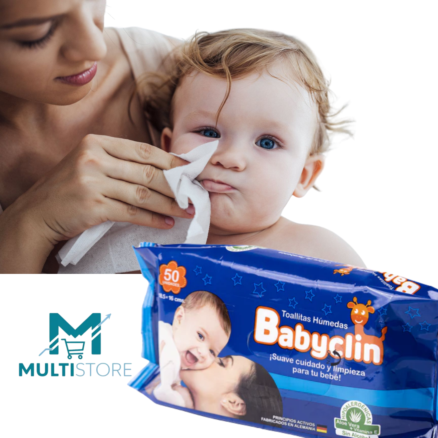 Toallitas Humedas Babyclin X50 Hipoalergenicas Con Aloe Vera-1