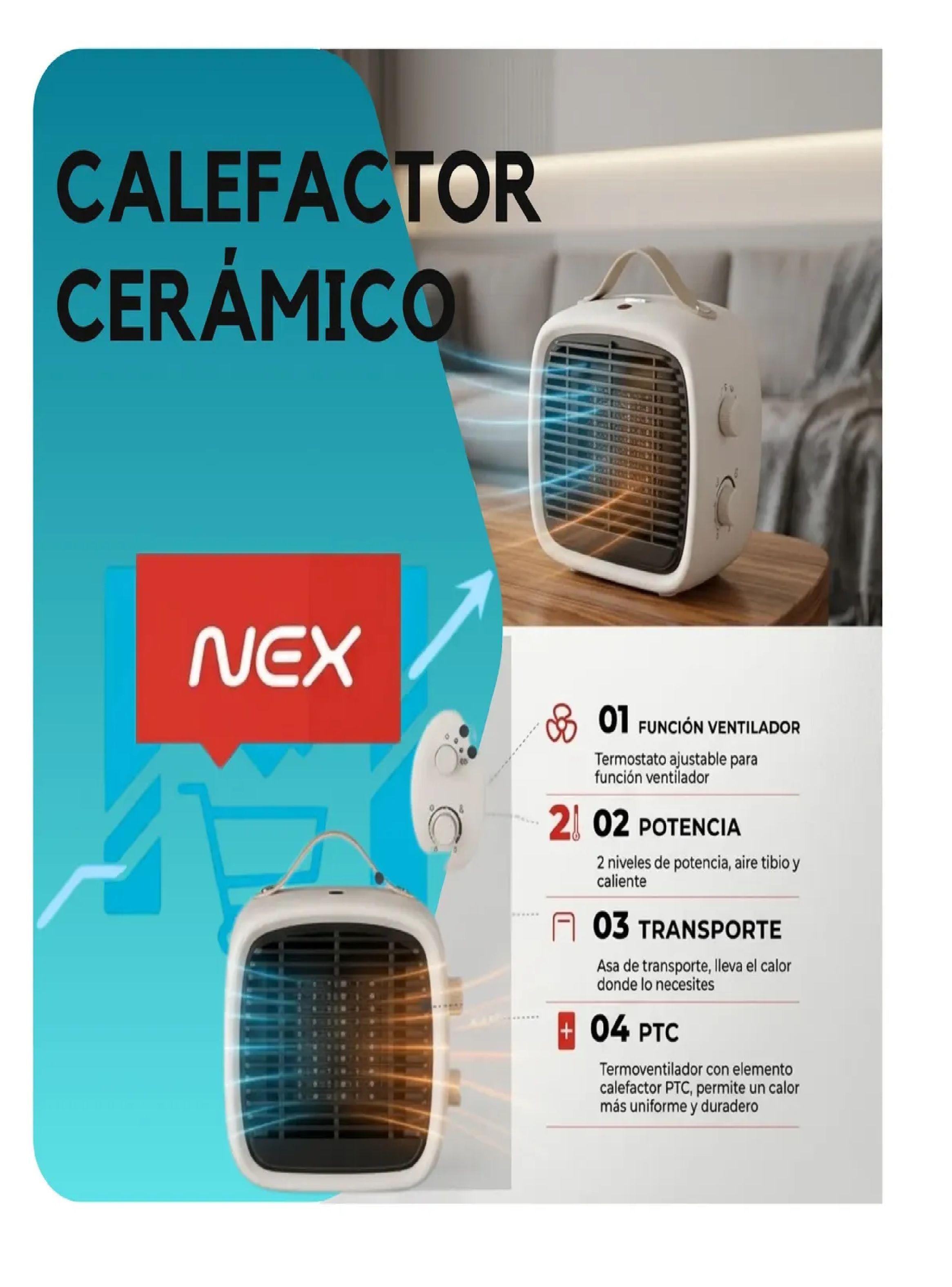 Calefactor Termoventilador Ceramico Nex Compacto Antivuelco Blanco-2