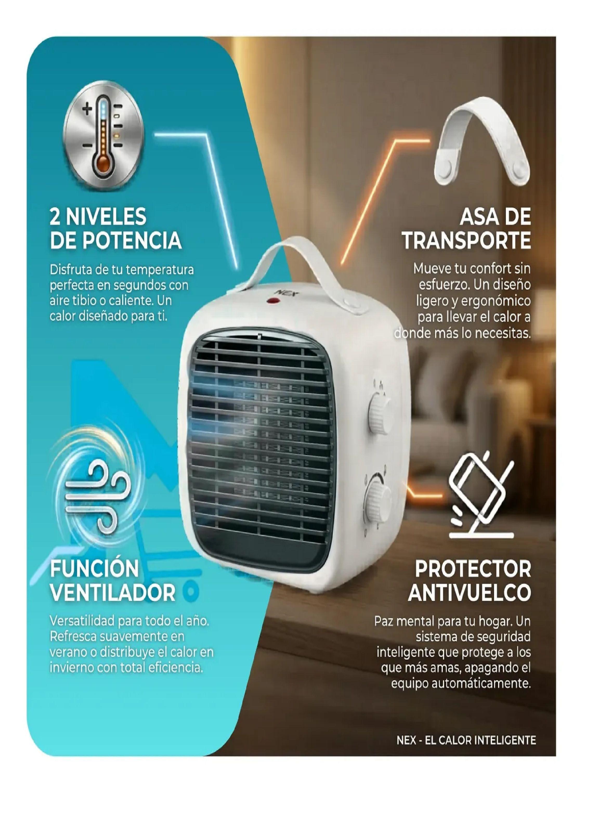 Calefactor Termoventilador Ceramico Nex Compacto Antivuelco Blanco-4