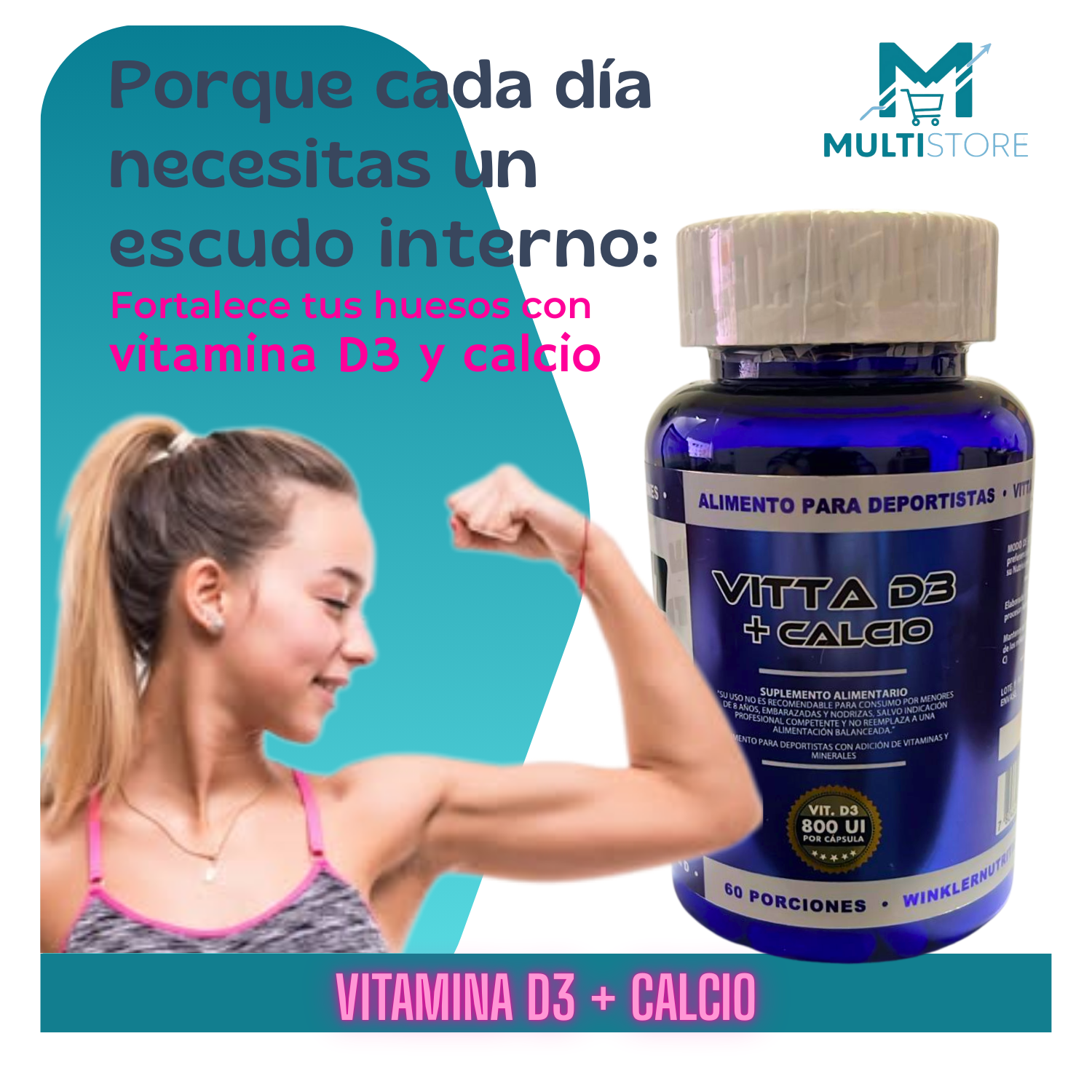 Vitamina D3 + Calcio Winkler W1 60 Capsulas Huesos Neutro-3