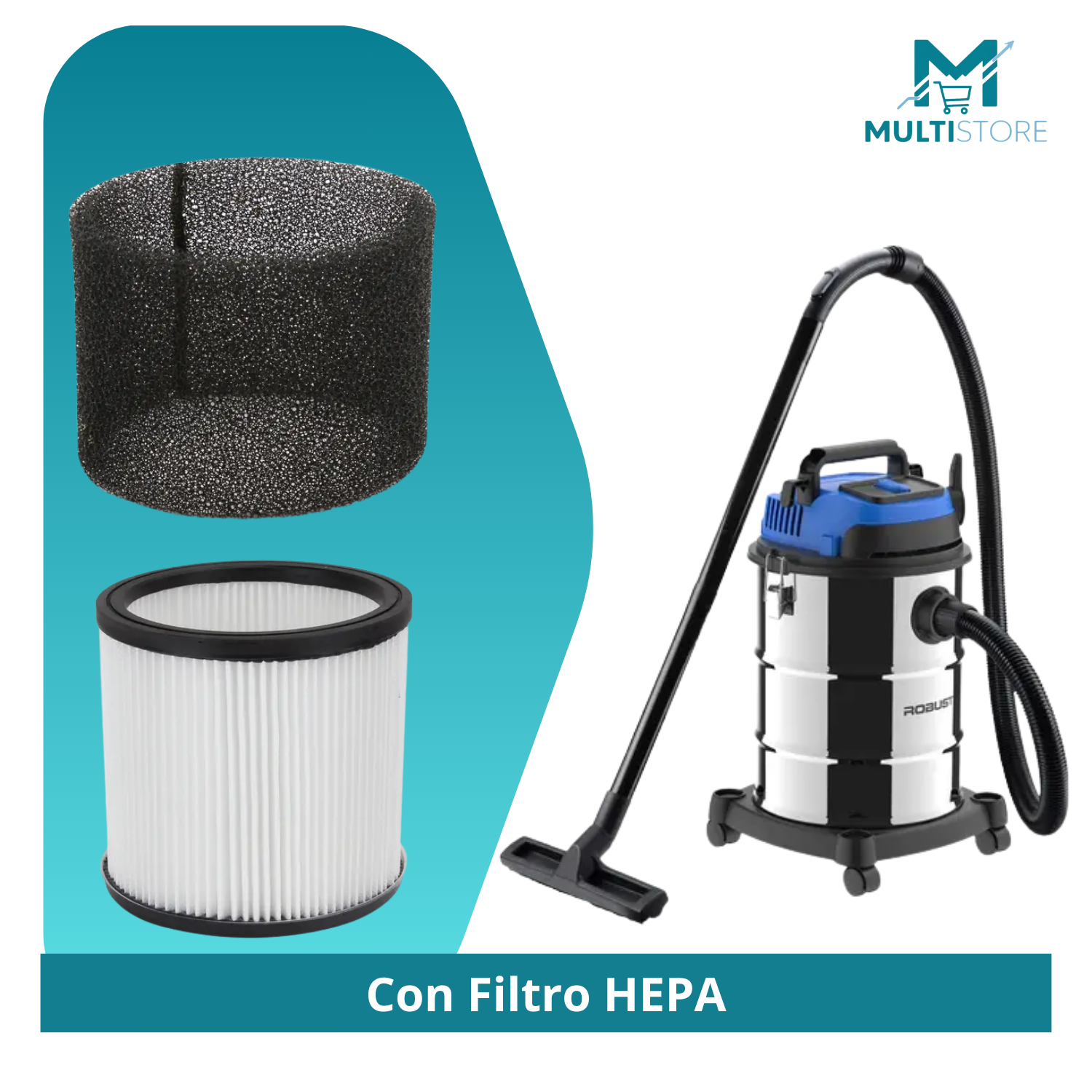 Aspiradora De Tacho Tambor 30l 1600w Polvo Y Agua Robust Gris/azul-4