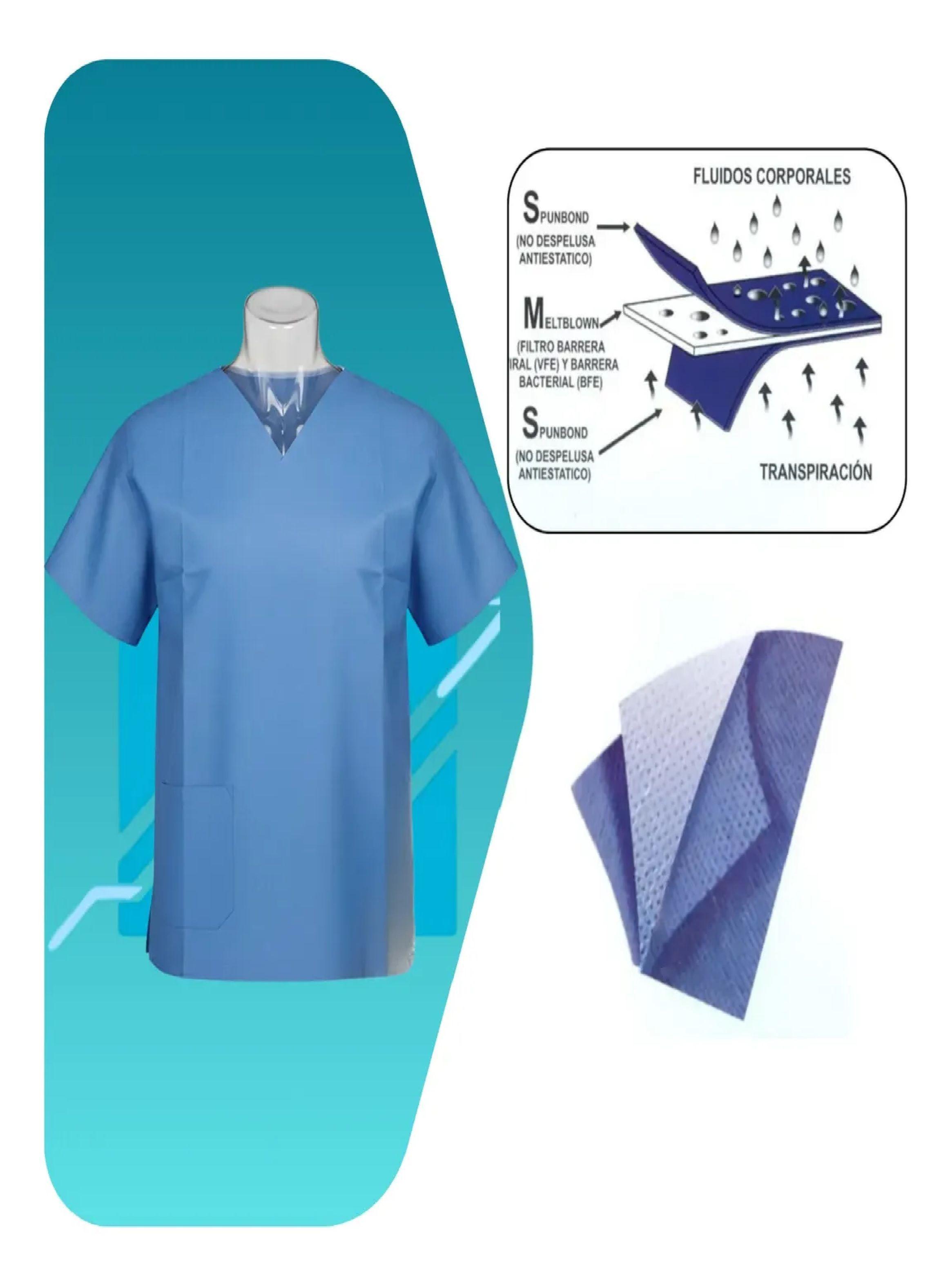 Camisa Clinica Desechable Tela Sms Azul XL Cranberry-2