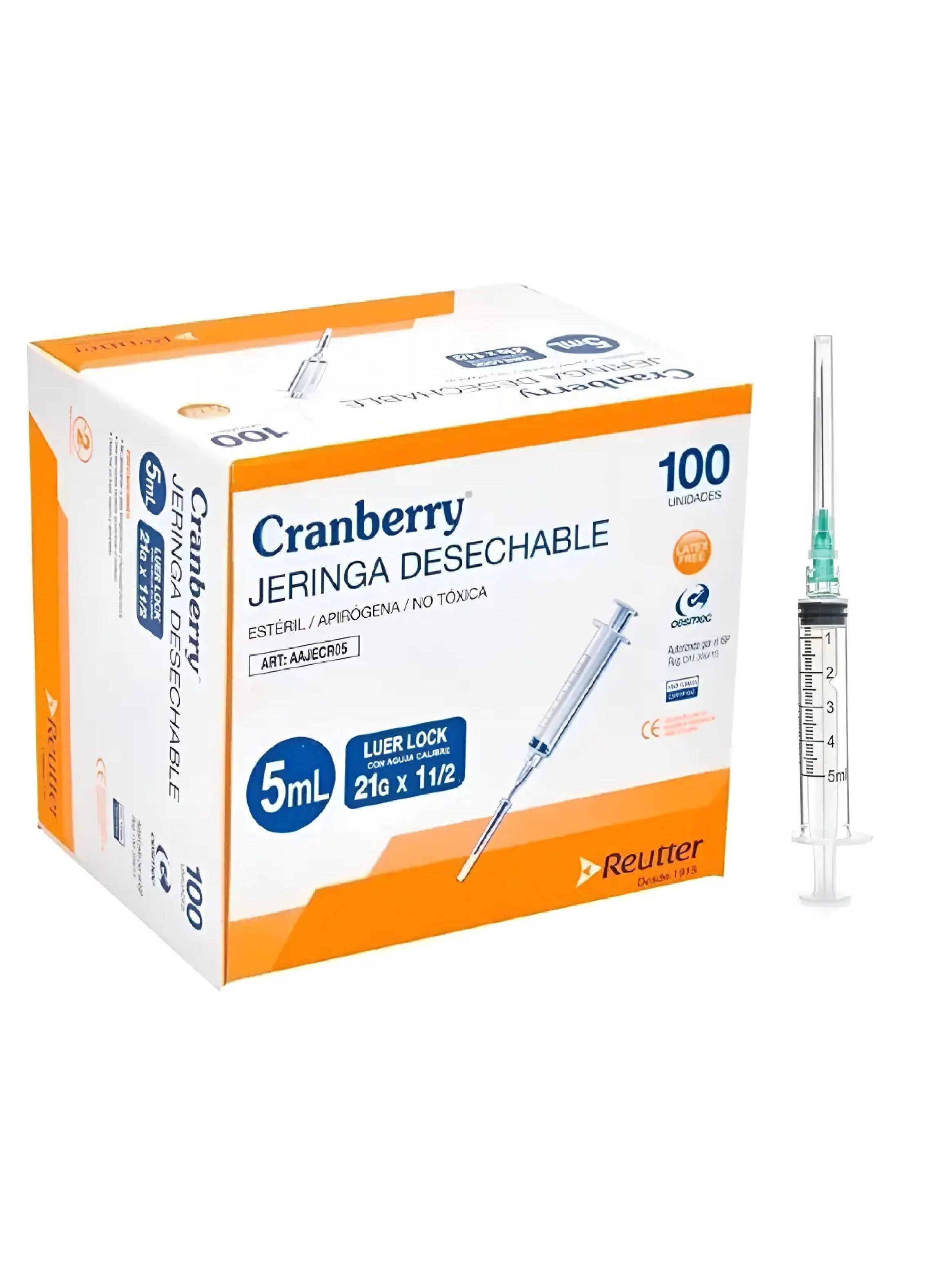 Jeringa Desechable Cranberry 5cc 21g X 1 Media Caja 100 Unid-0