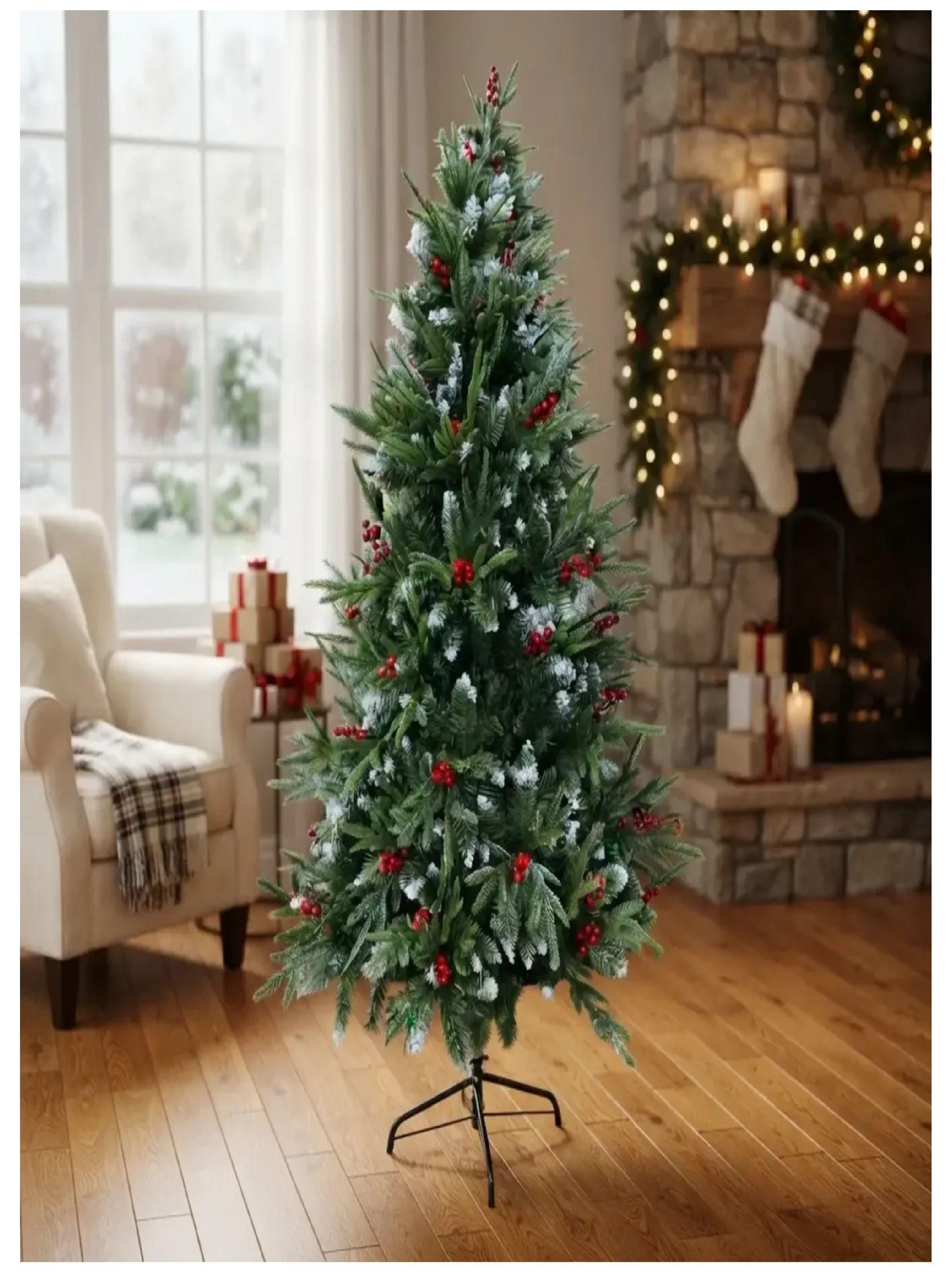 Arbol De Navidad Nevado Con Frutos Rojos A Elegir Tama o 180cm-0