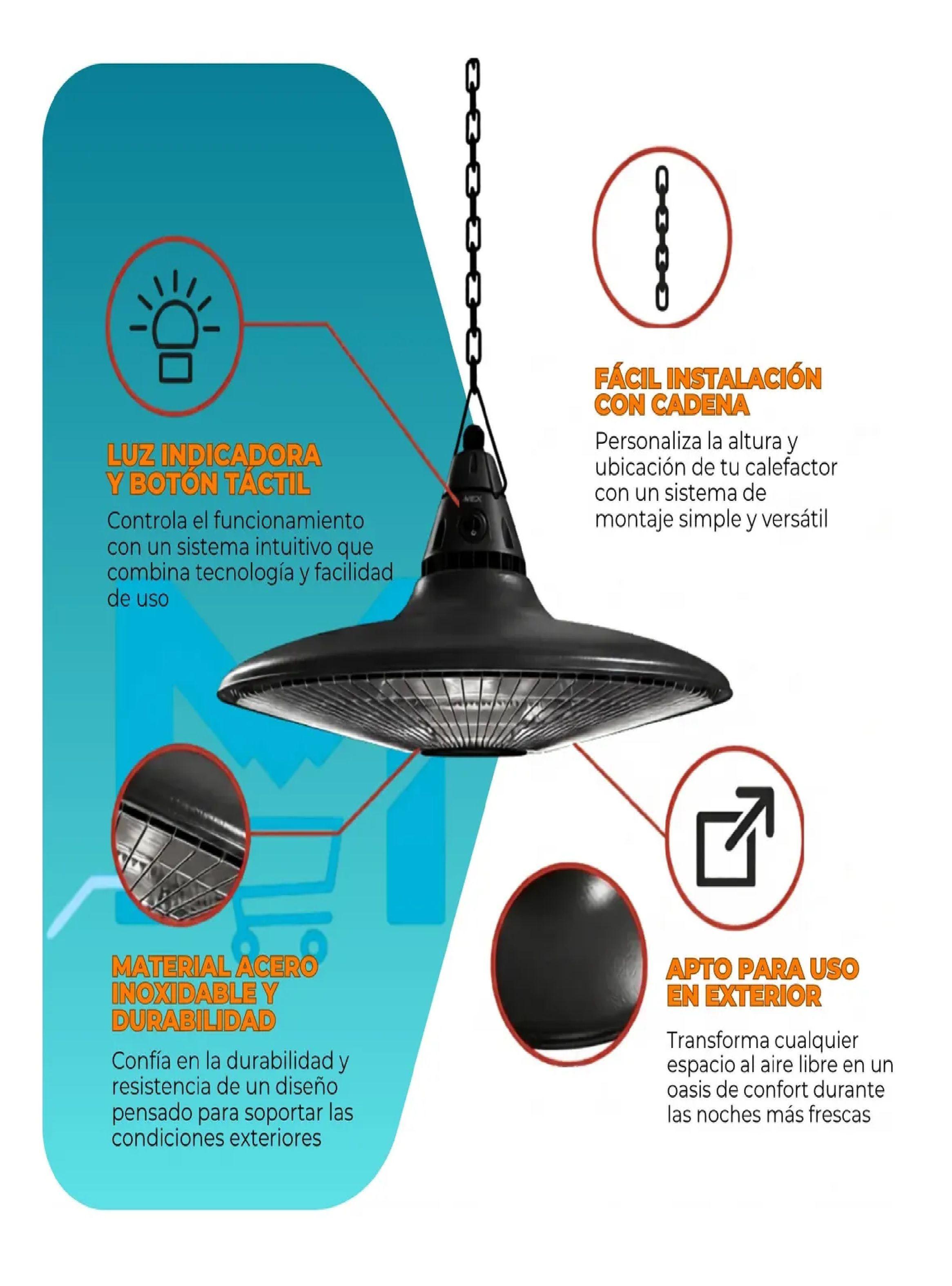 Estufa Terraza Colgante Nex 1300w Exterior Ip65 Control Remo-4