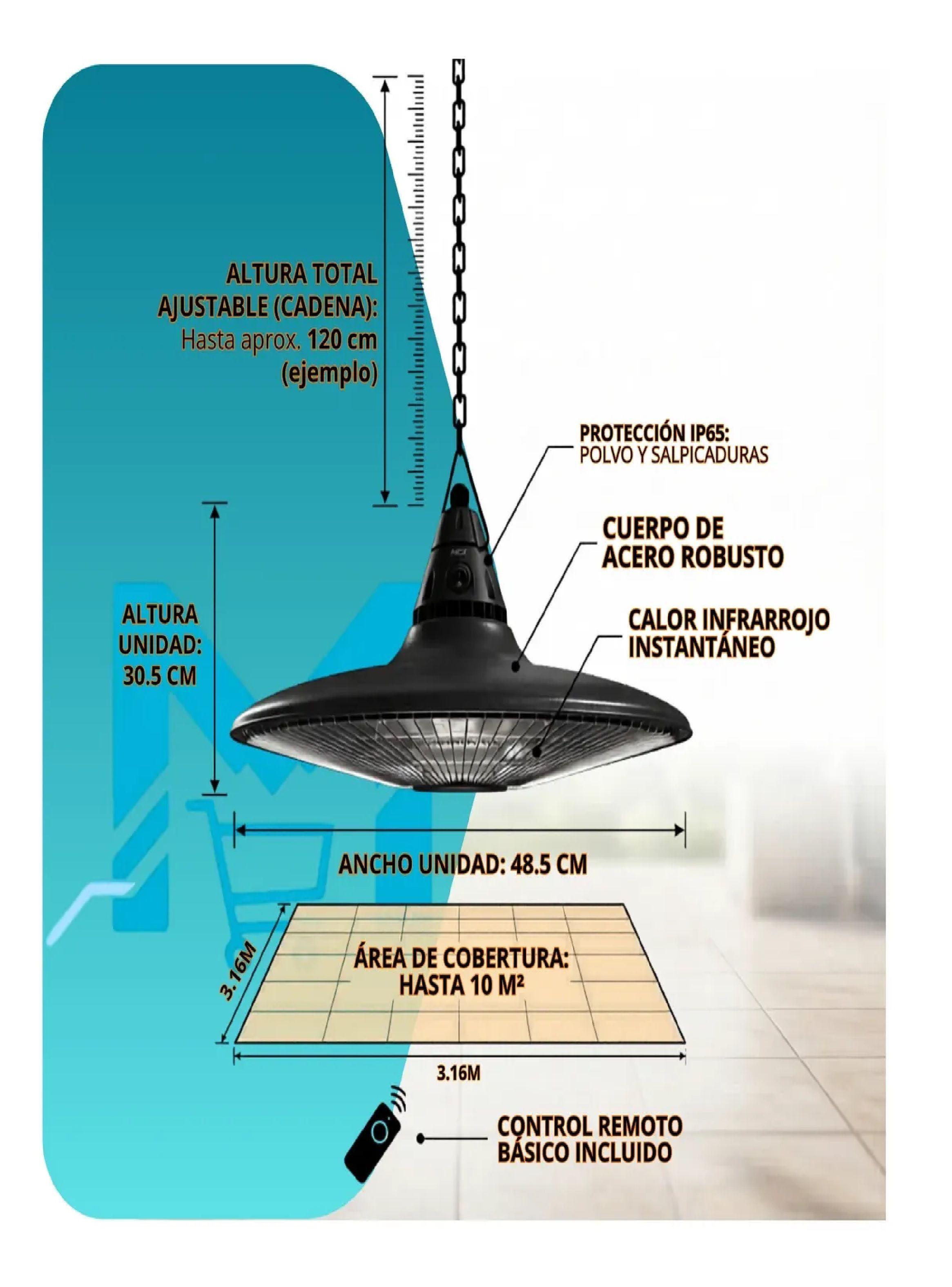 Estufa Terraza Colgante Nex 1300w Exterior Ip65 Control Remo-6