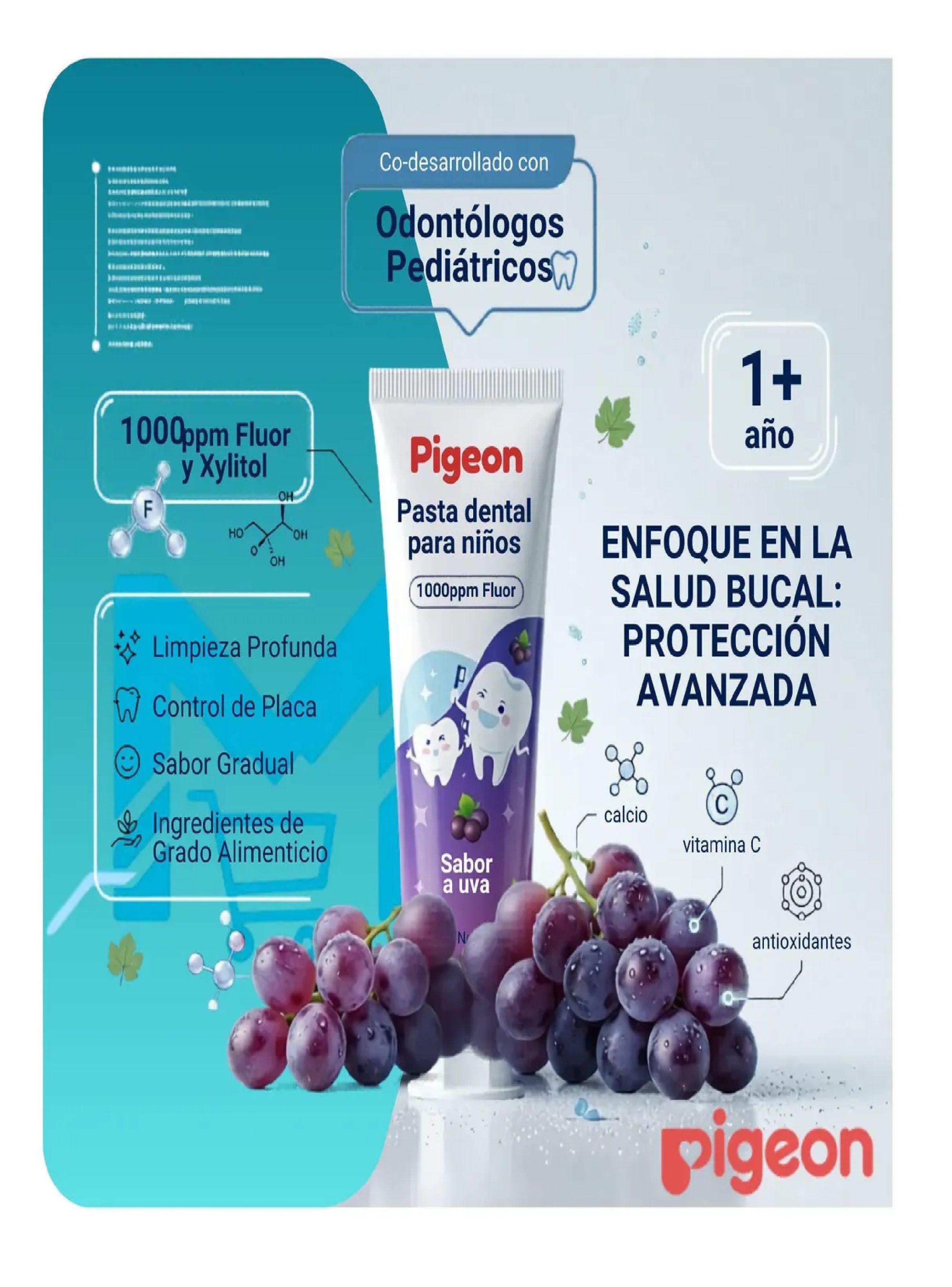 Pasta Dental Infantil Pigeon 1000ppm Fluor 45g Sabor Uva-2