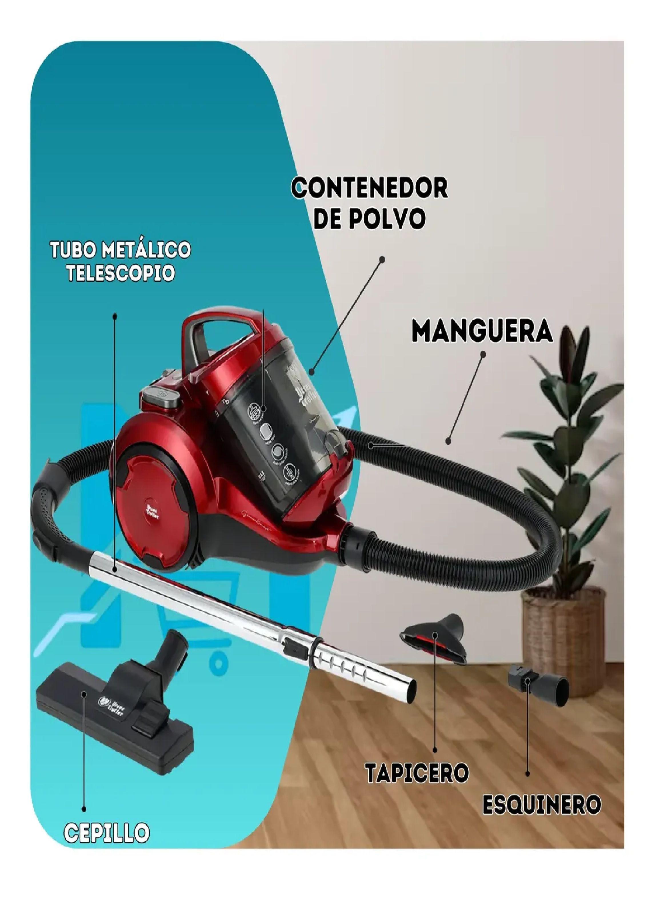 Aspiradora Ciclonica Sin Bolsa Rojo Hogar Arrastre 2000w-3
