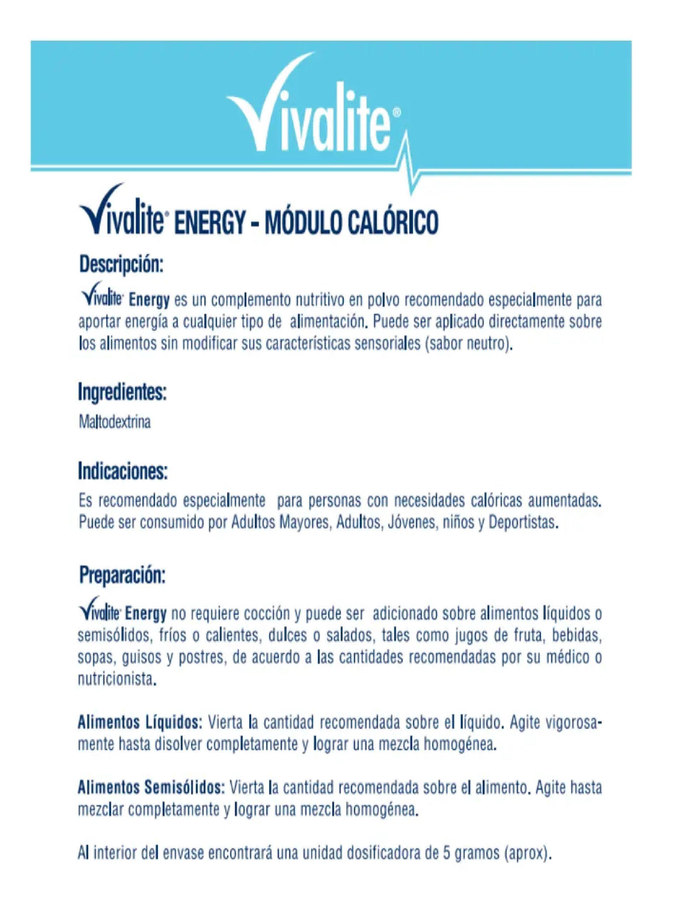 Suplemento Calorico Vivalite Energy Tarro 500 Grs Pack X 6-3