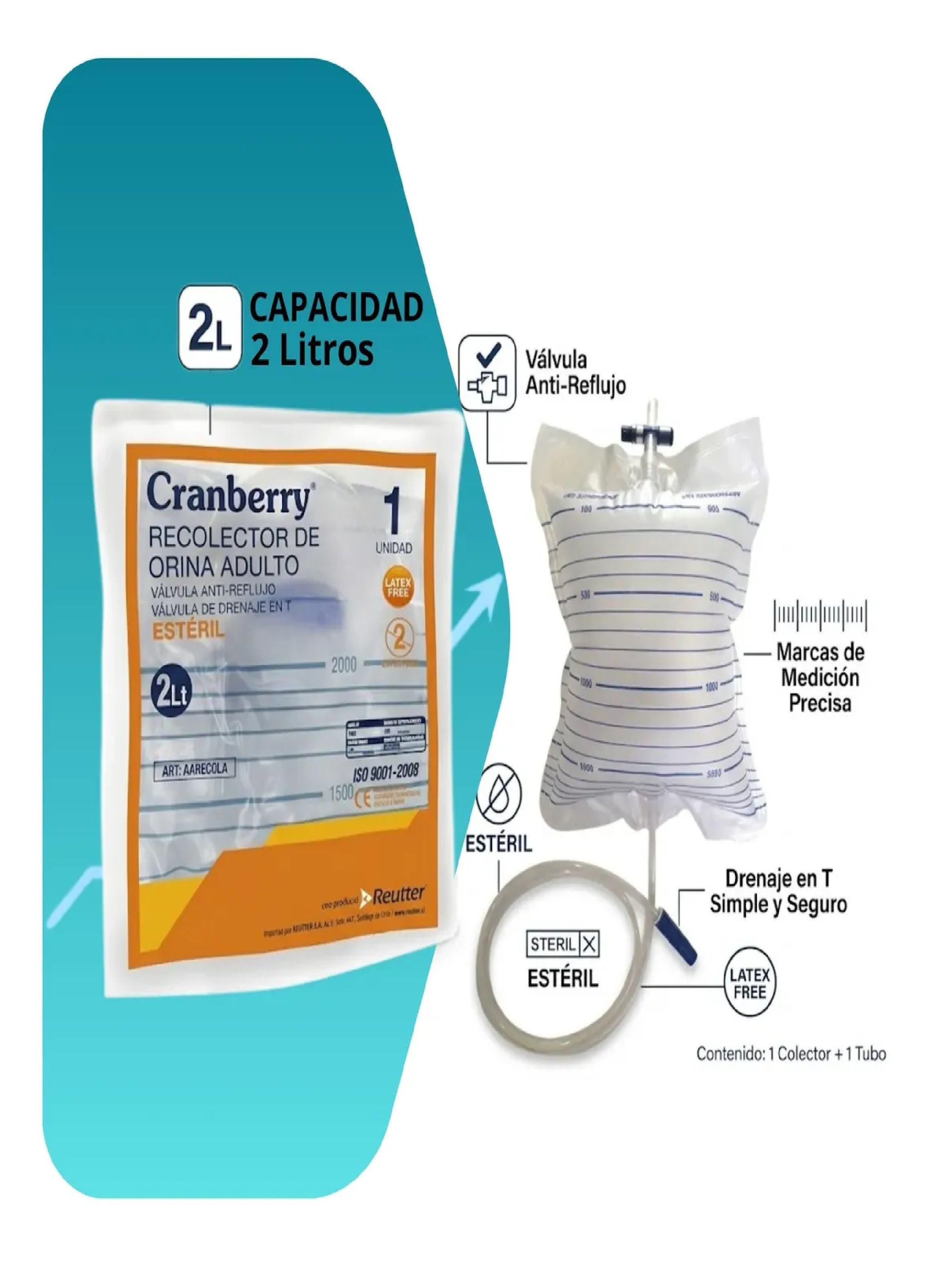 Recolector De Orina Adulto Cranberry Circuito Cerrado 2000ml-1