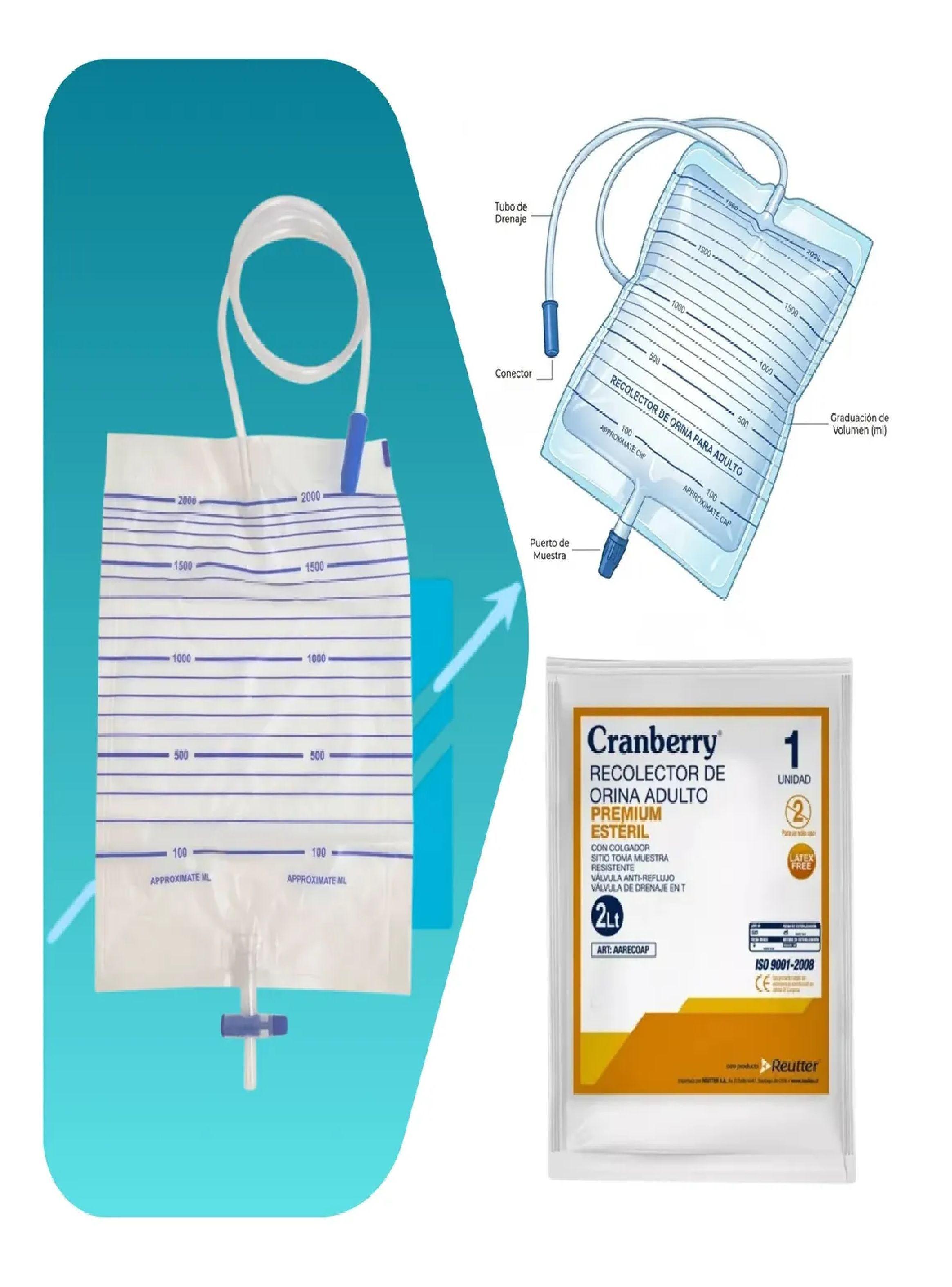 Recolector De Orina Adulto Cranberry Circuito Cerrado 2000ml-3