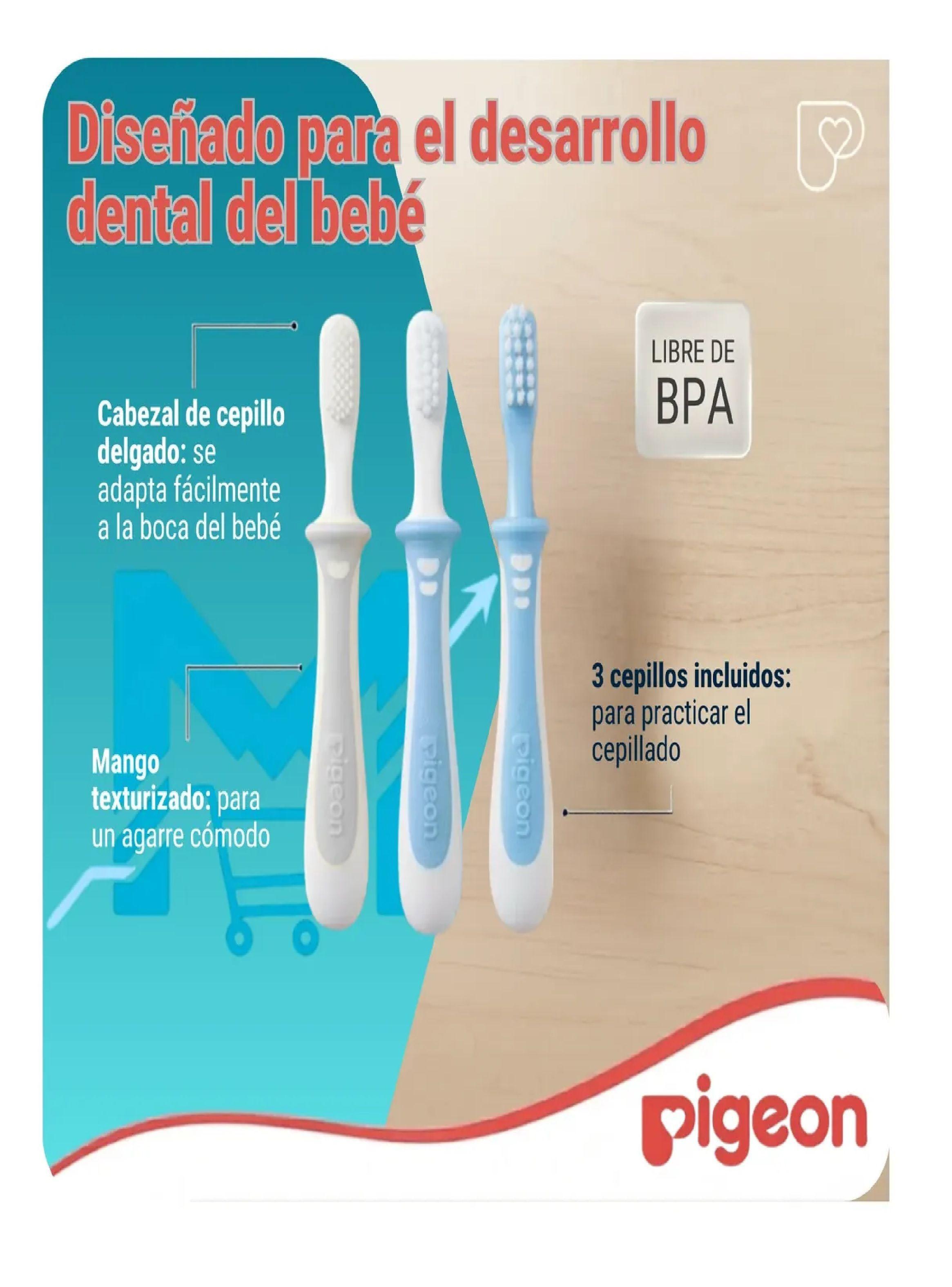 Set De Cepillos Dentales Aprendizaje Pigeon 3 Etapas Bebe Azul-2