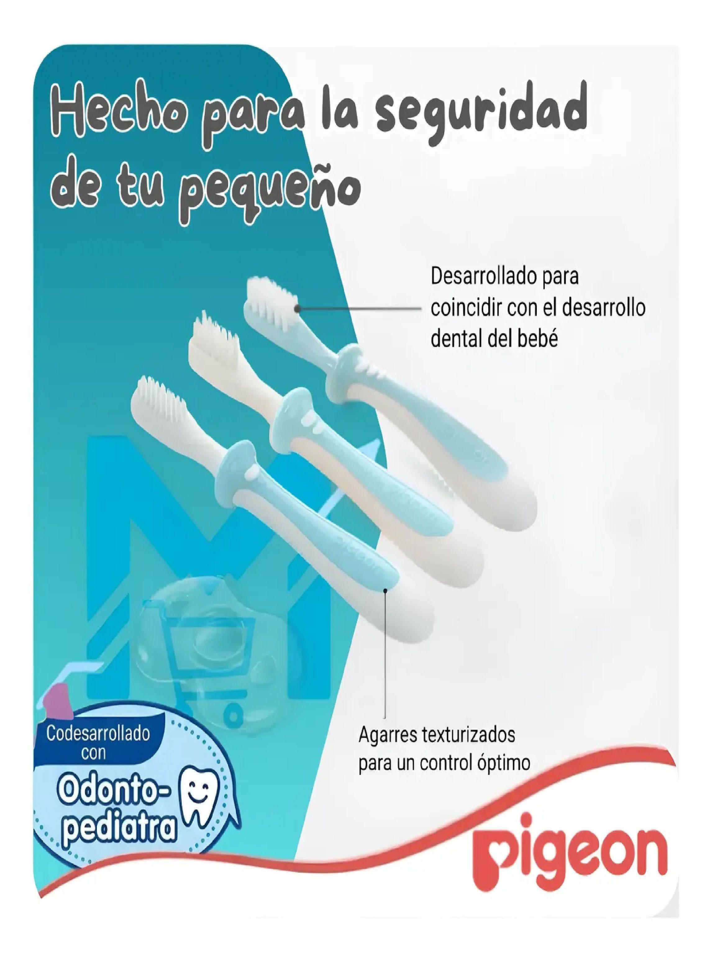 Set De Cepillos Dentales Aprendizaje Pigeon 3 Etapas Bebe Azul-4