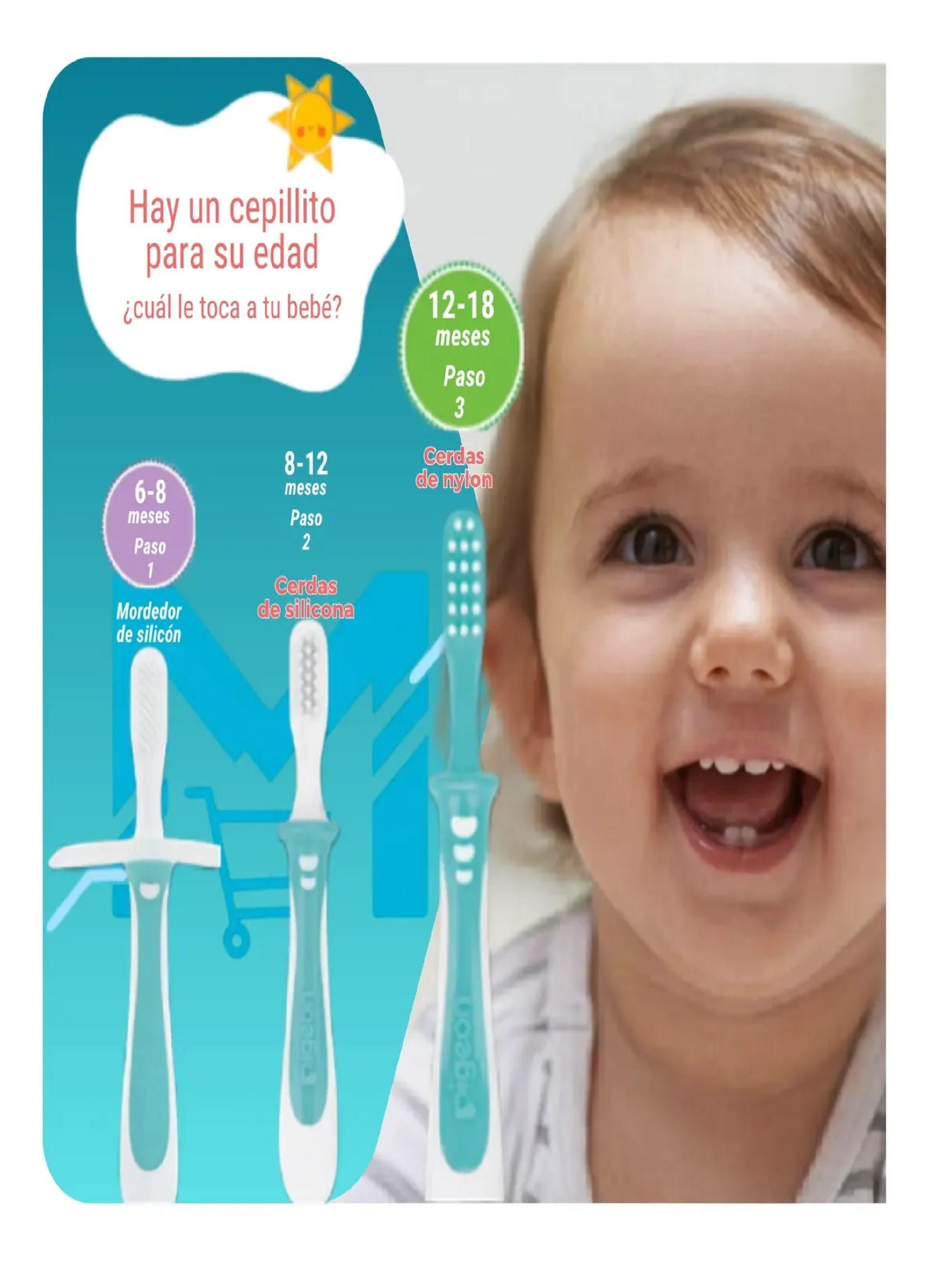 Set De Cepillos Dentales Aprendizaje Pigeon 3 Etapas Bebe Azul-5