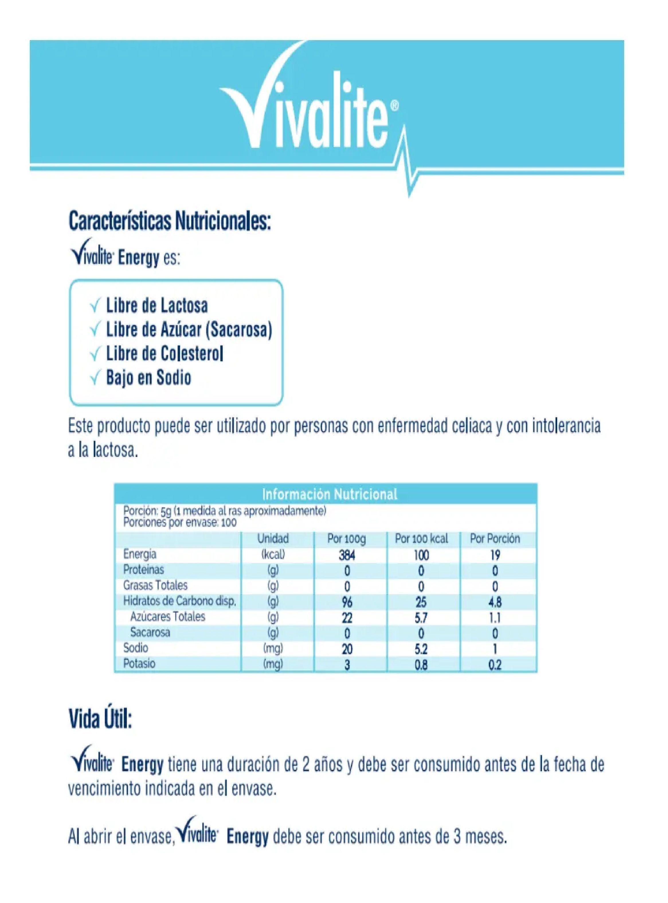 Suplemento Calorico Vivalite Energy Tarro 500 Grs-3