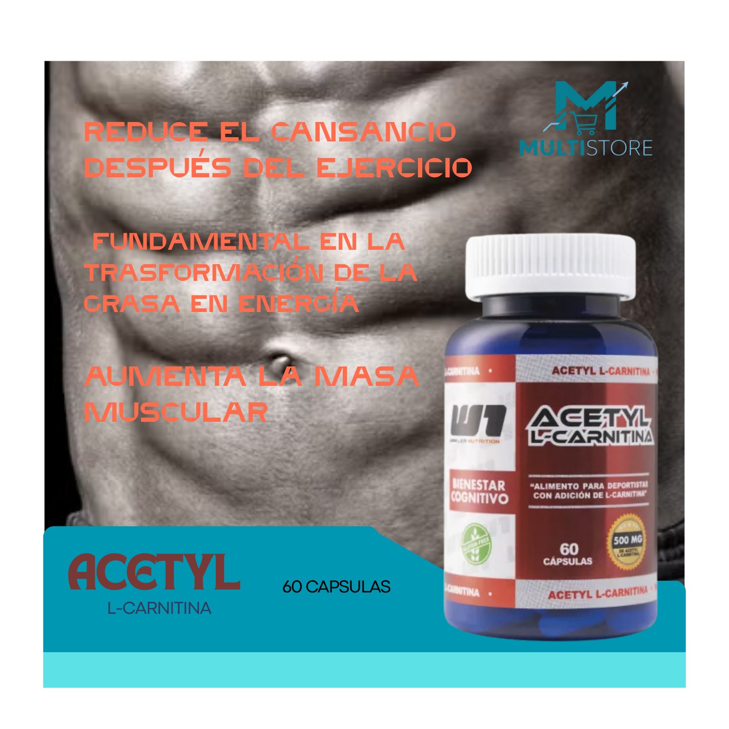 Acetyl L-carnitina W1 60 Capsulas Mente Y Rendimiento -2