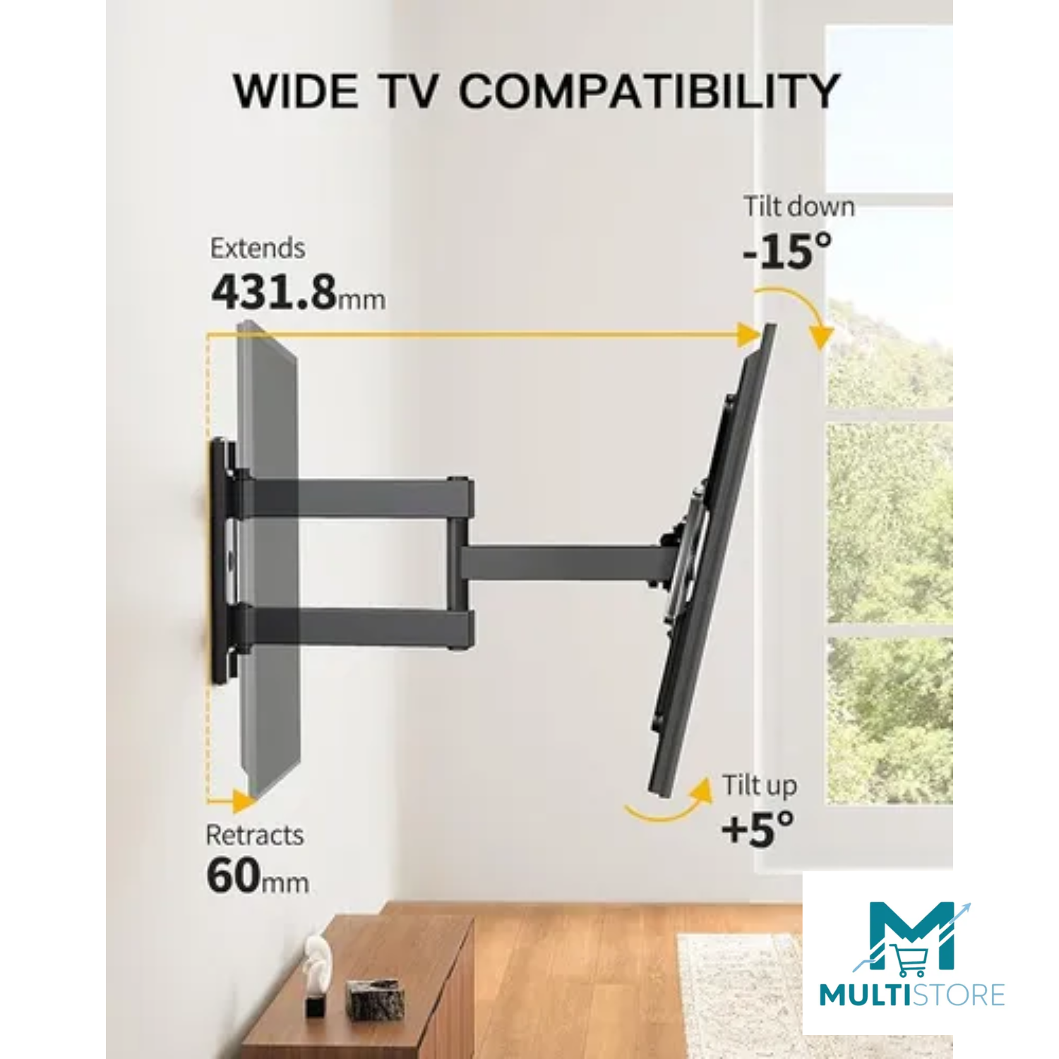 Soporte Brazo Articulado Tv 23-55 Led Al Muro + Cable Hdmi Negro-3