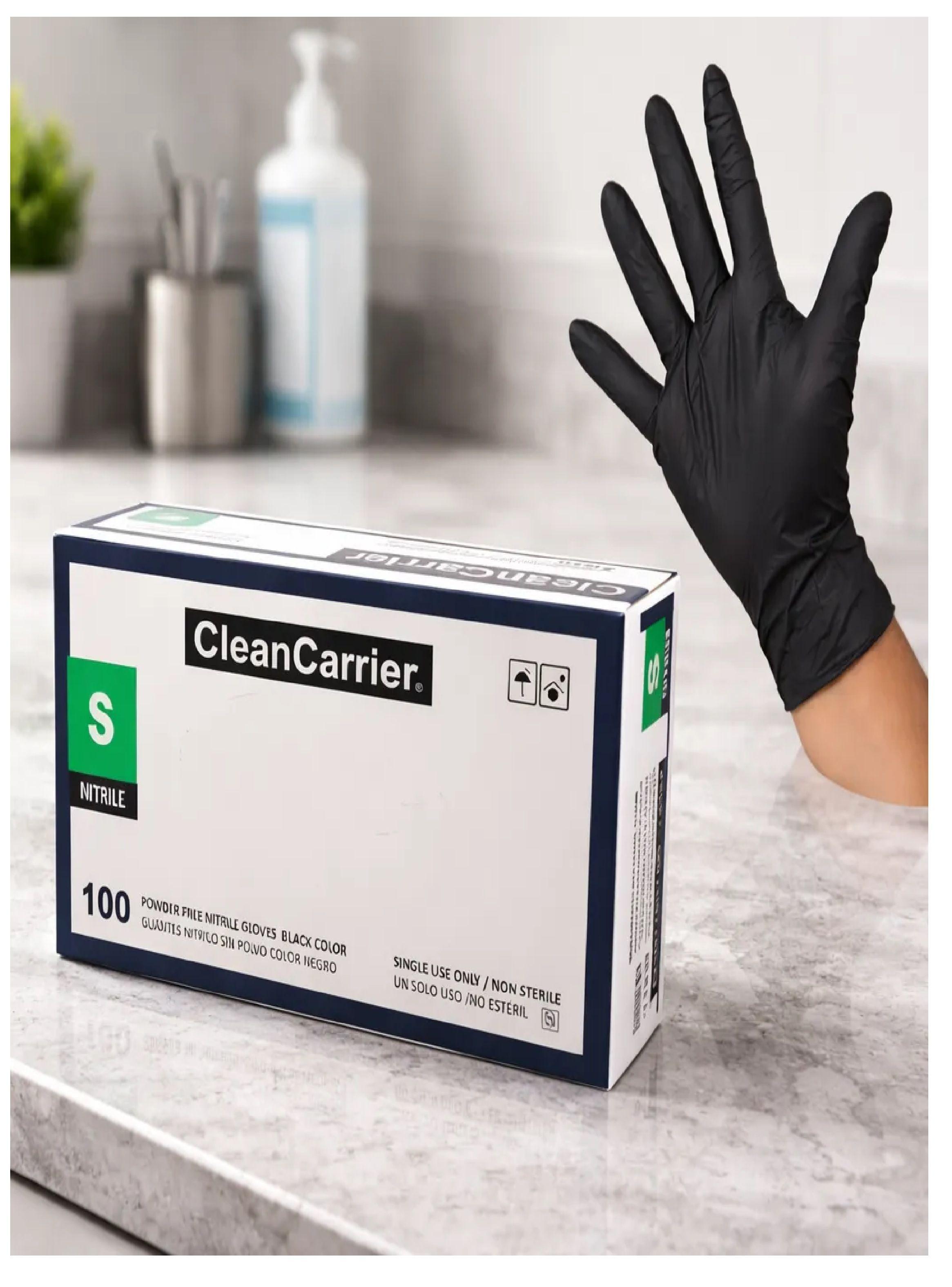 Guantes Nitrilo Negro Sin polvo Talla S Cleancarrier 100 Unid-3