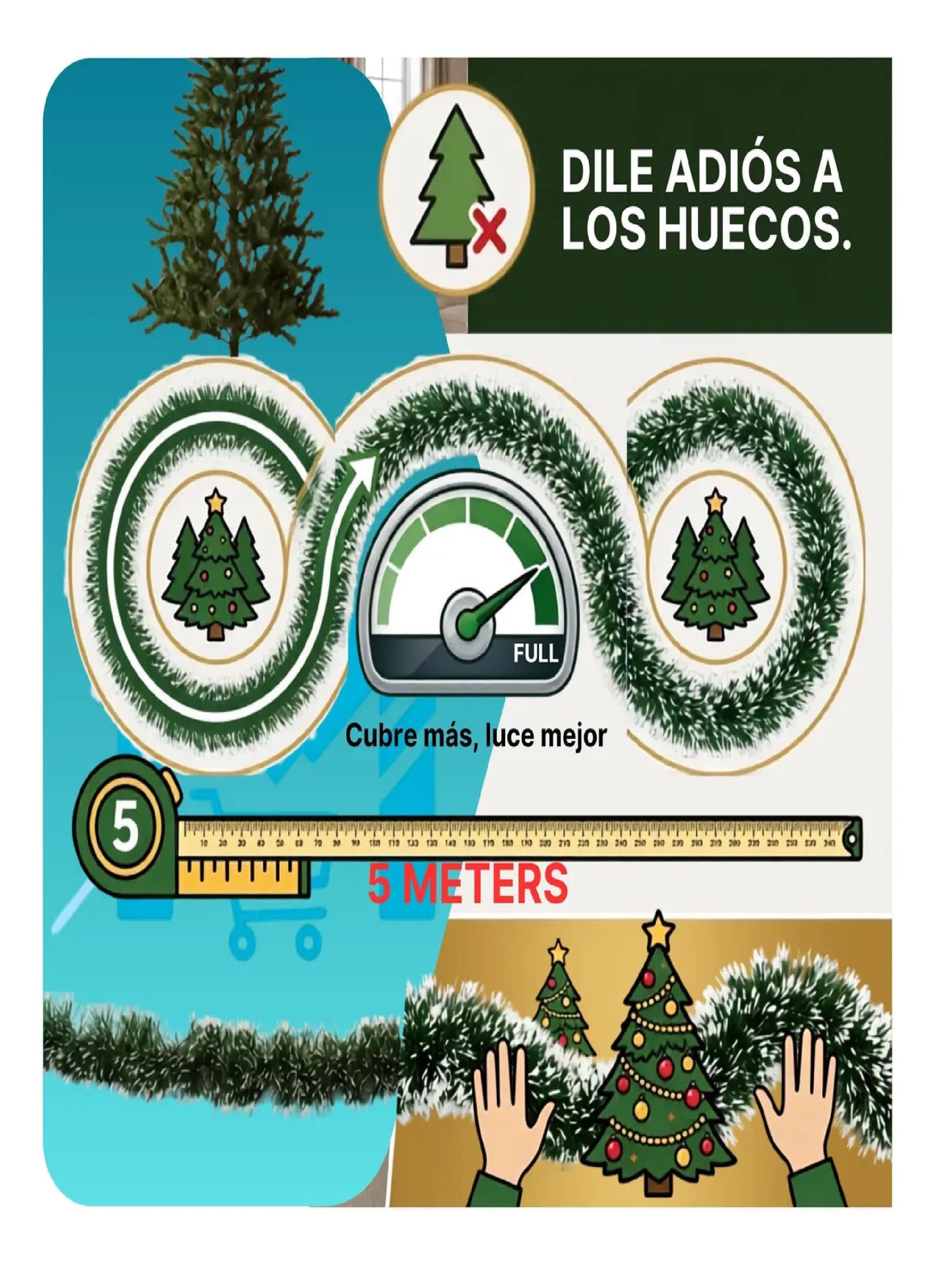 Guirnalda Espumillon Navide o Verde 5 Mts Decoracion Pack X6 Nevado-3