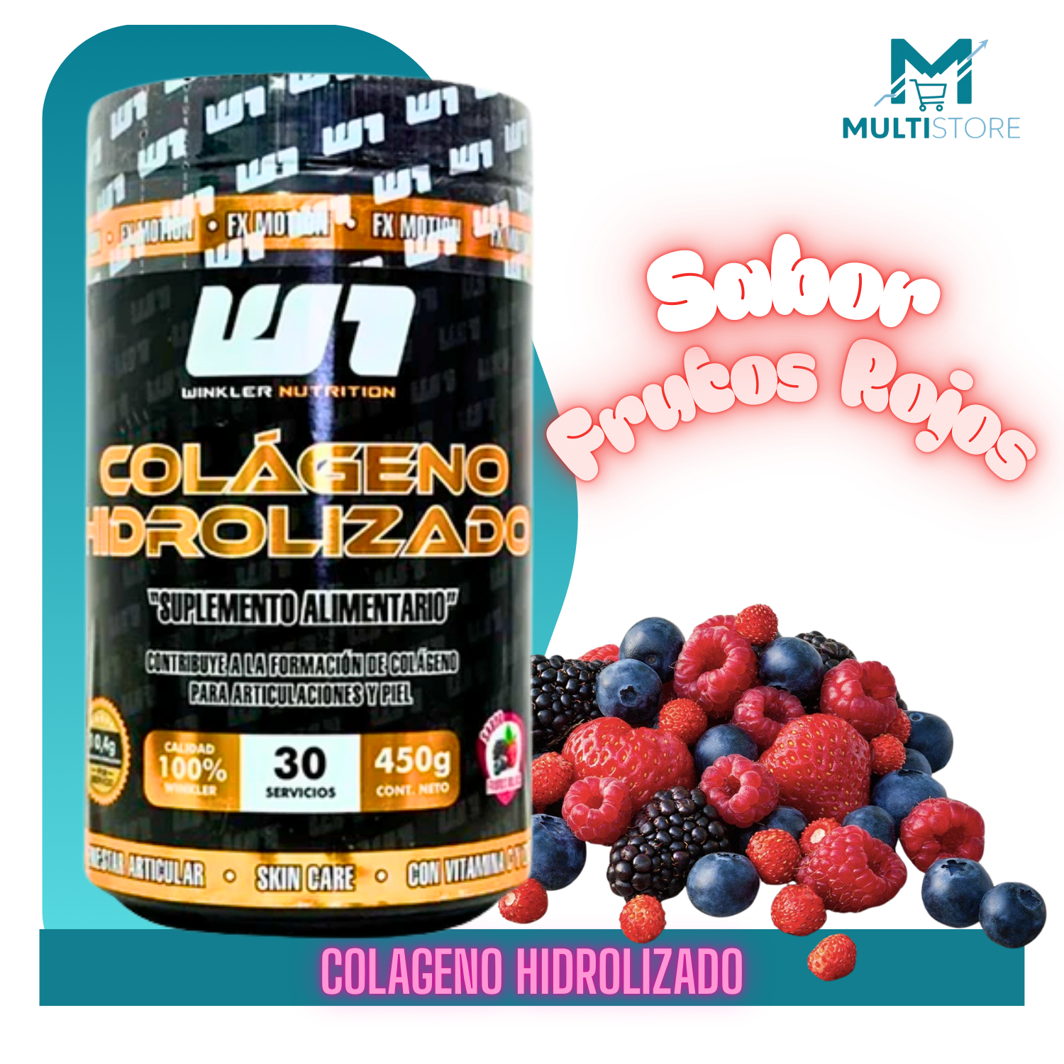 Colageno Hidrolizado 450g Winkler Nutrition Frutos Rojos Frutos Rojos-3