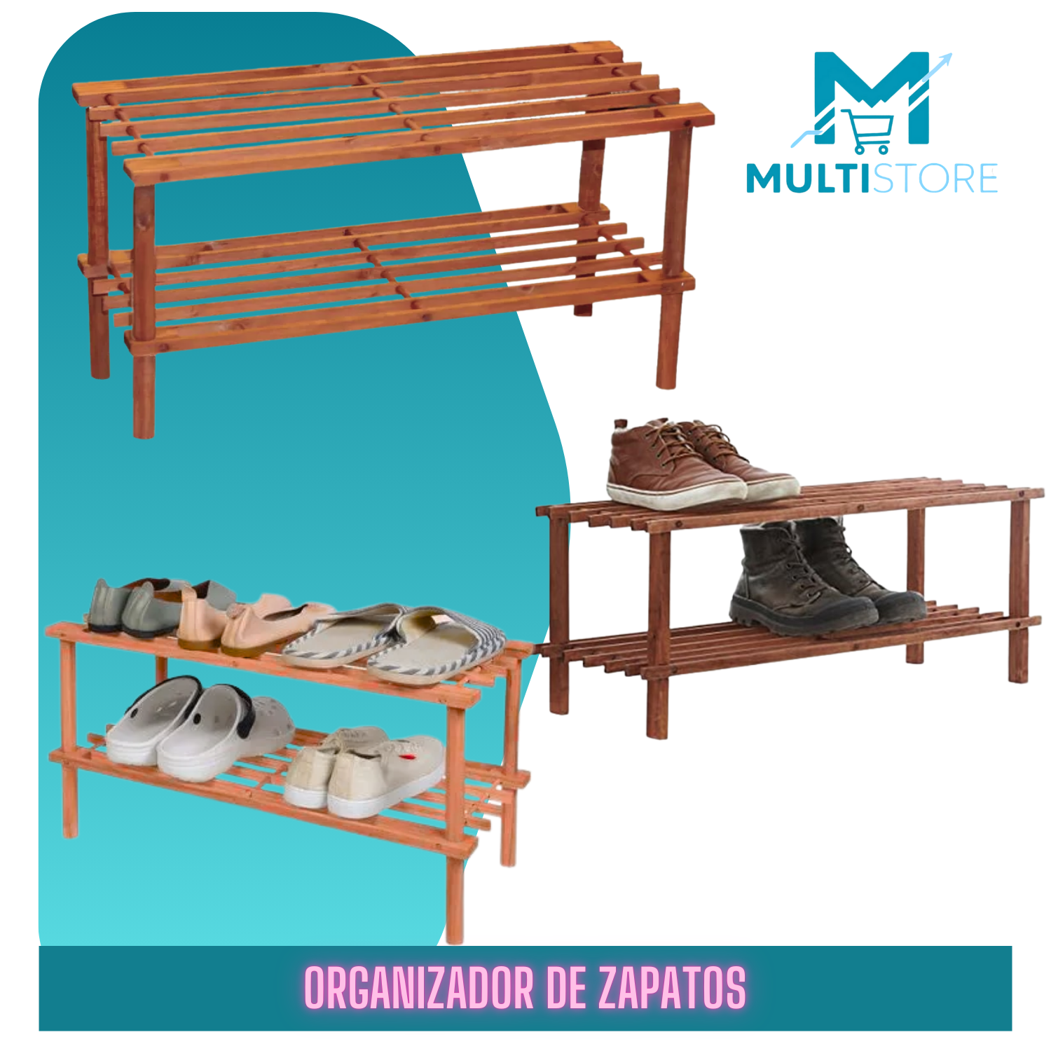 Rack Zapatero Madera Con 2 Niveles 74x30x26 Cm-1