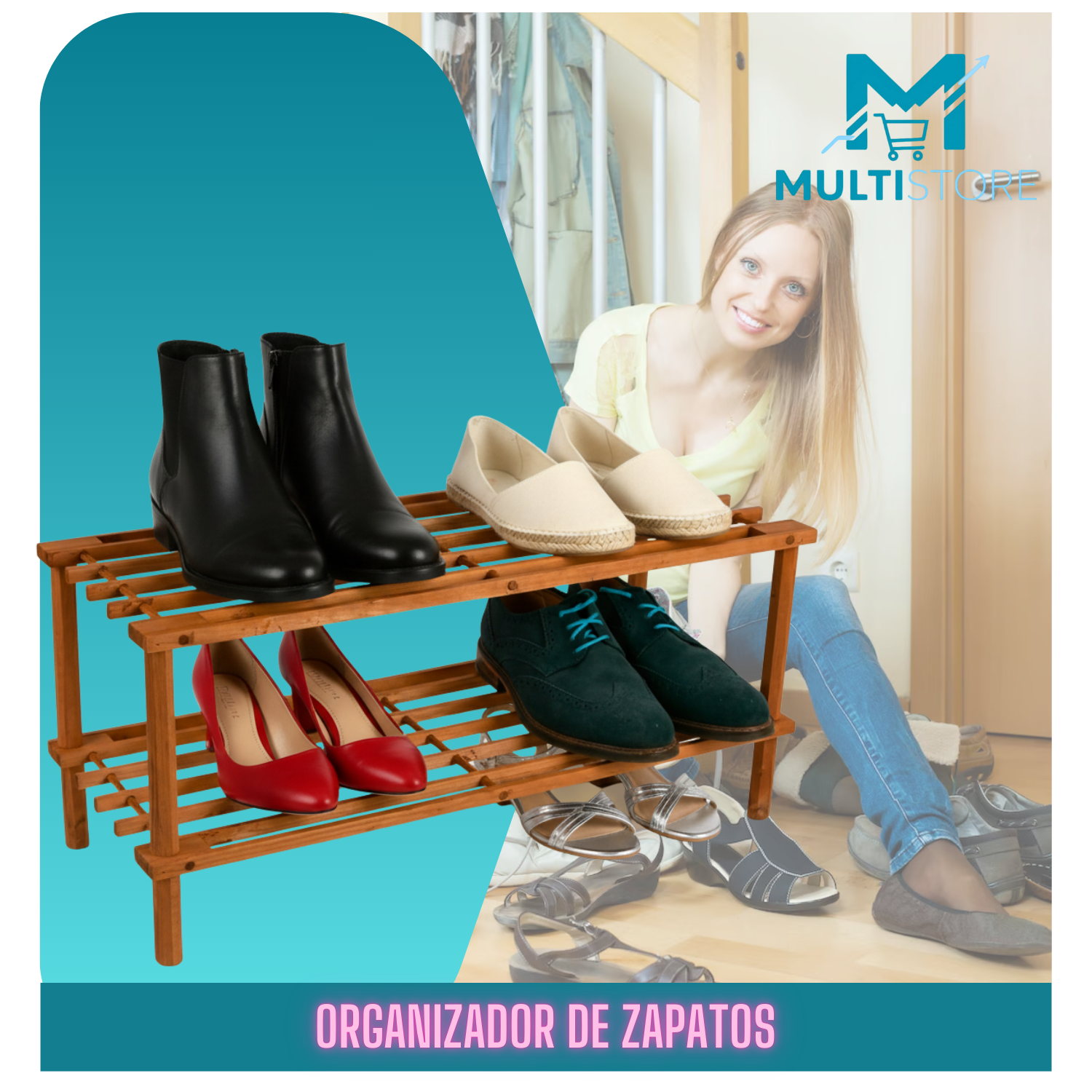 Rack Zapatero Madera Con 2 Niveles 74x30x26 Cm-3