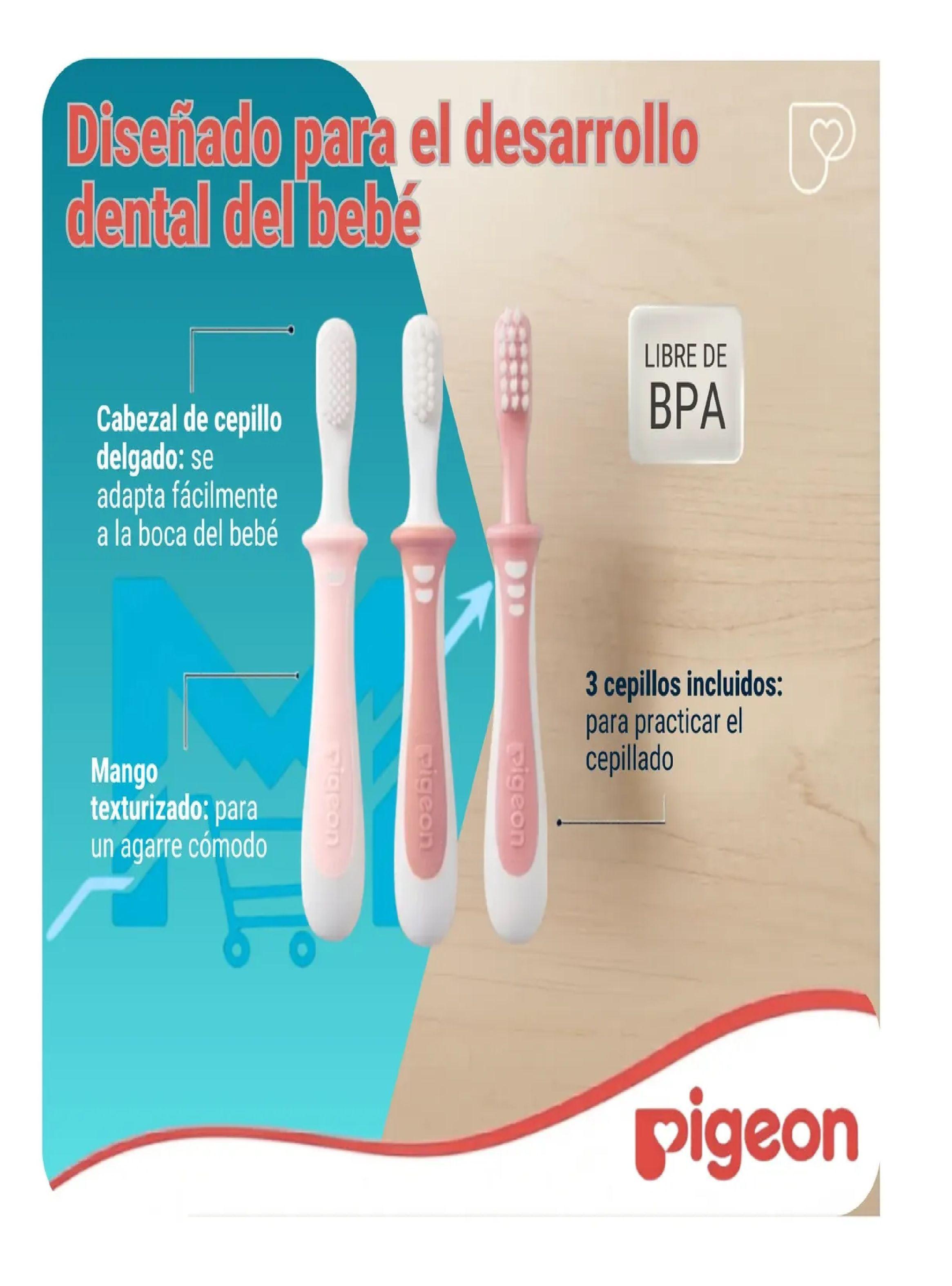 Set De Cepillos Dentales Aprendizaje Pigeon 3 Etapas Bebe Rosa-3