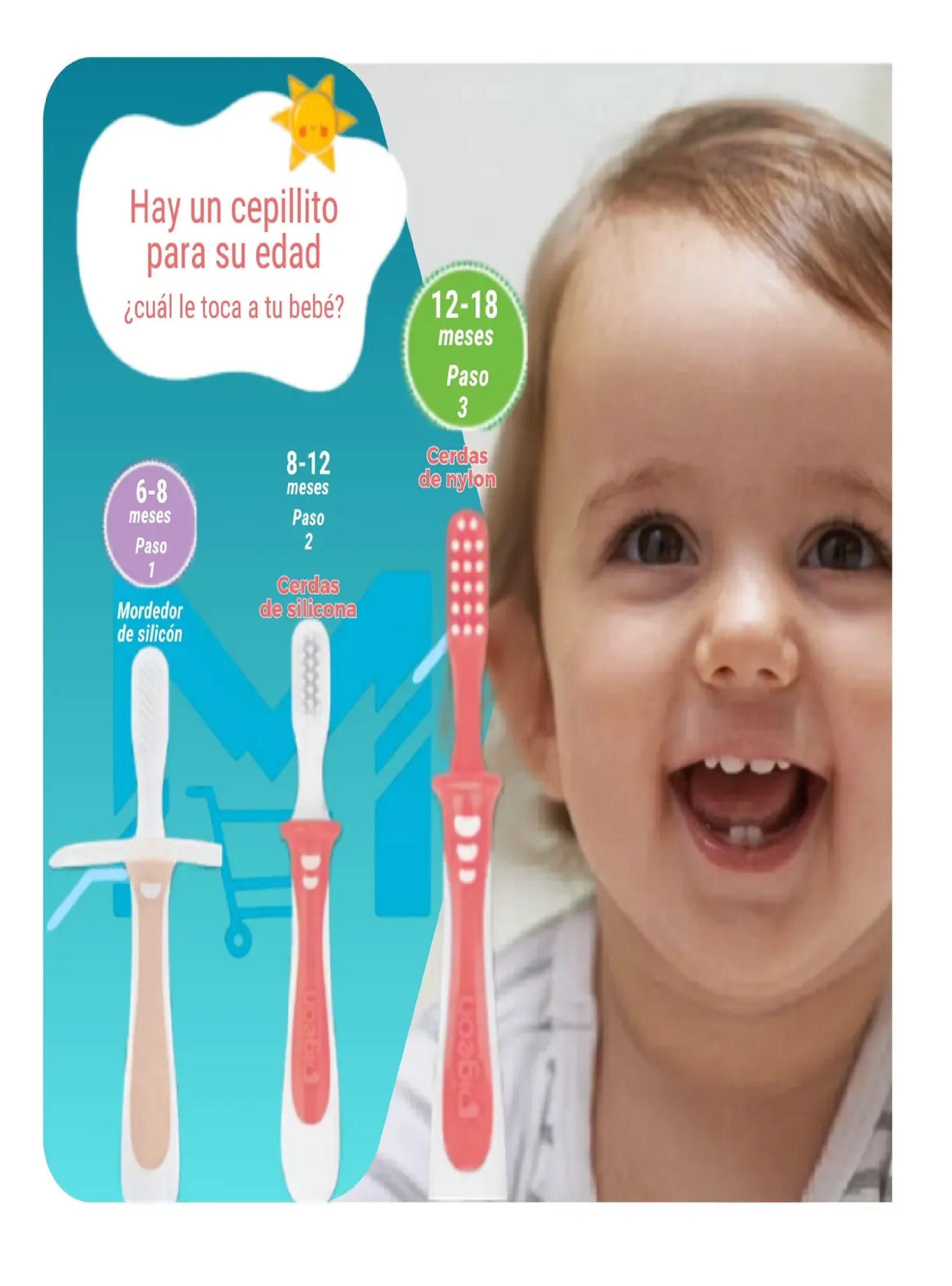 Set De Cepillos Dentales Aprendizaje Pigeon 3 Etapas Bebe Rosa-4