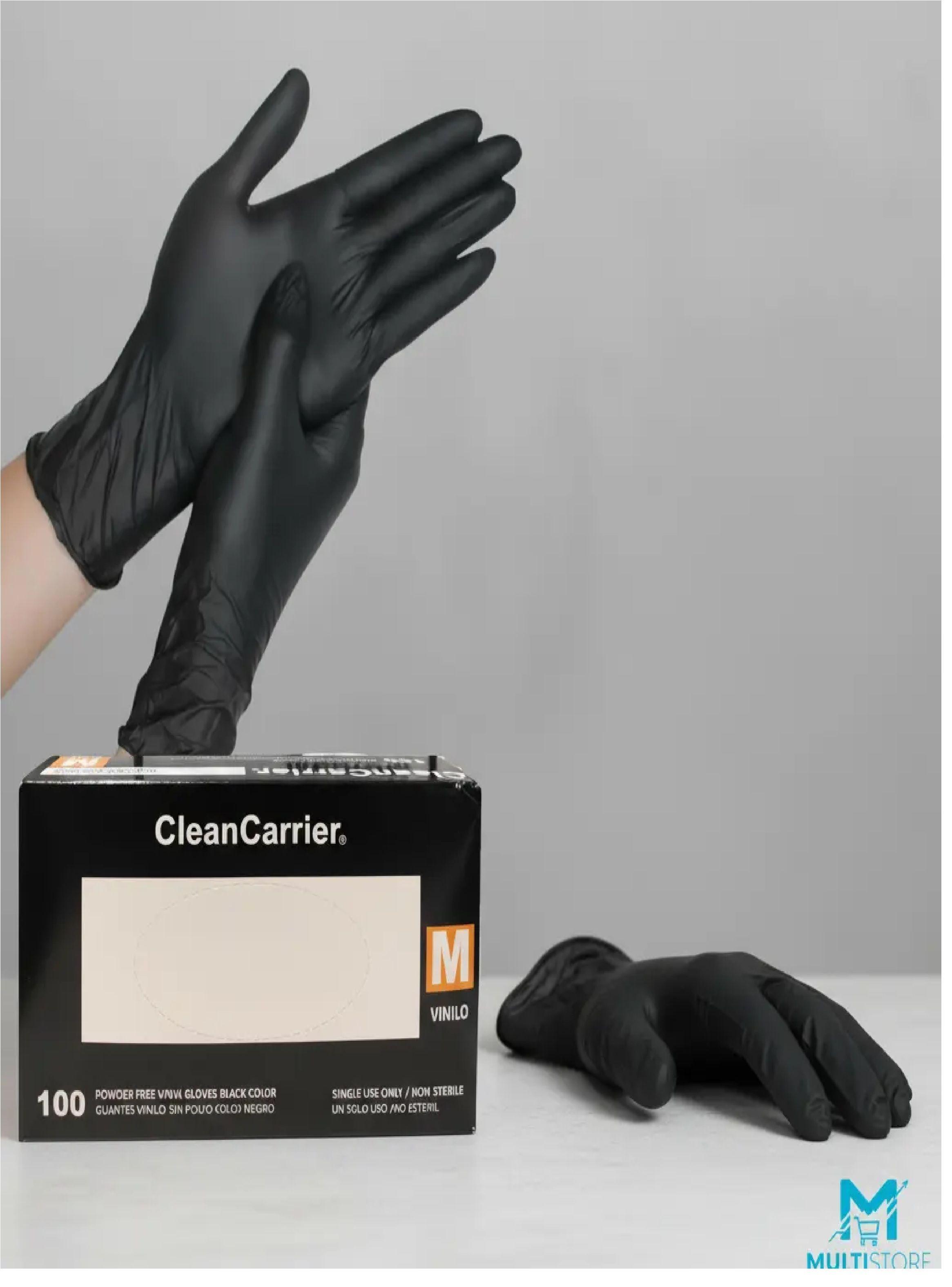 Pack x1000 Guantes De Vinilo Negro Cleancarrier Bioseguridad Talla M-2