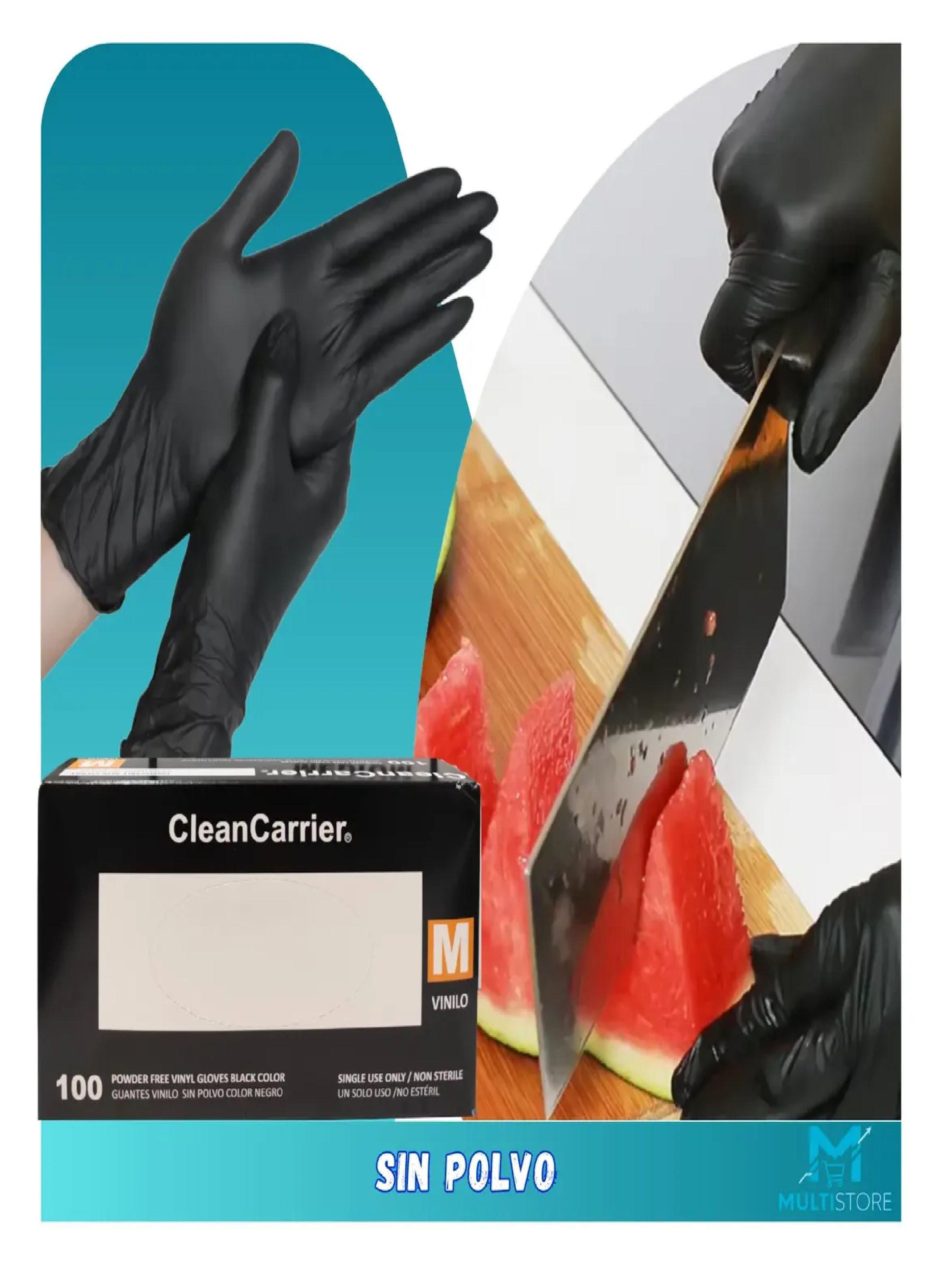 Pack x1000 Guantes De Vinilo Negro Cleancarrier Bioseguridad Talla M-5