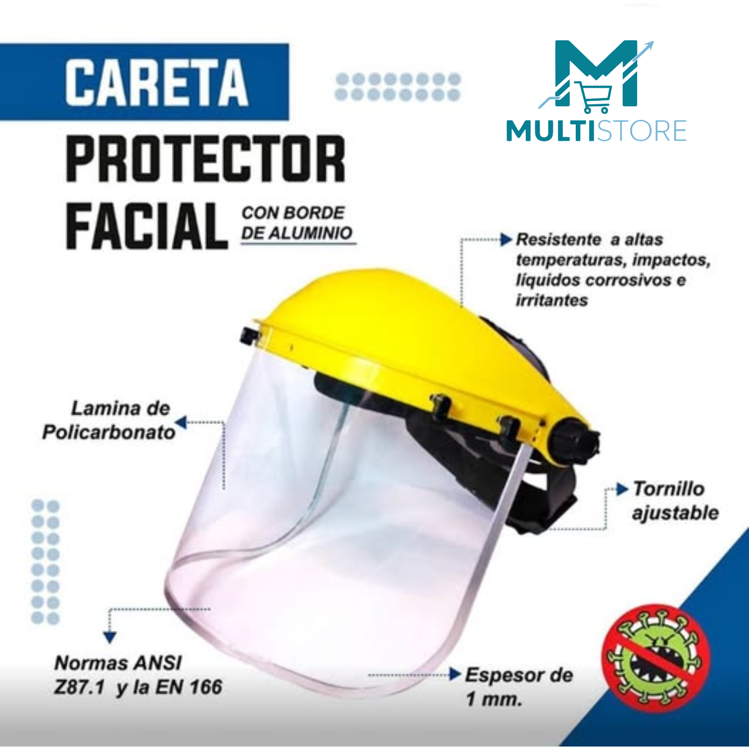 Mascara Protectora Facial Seguridad Industrial Visor Trans. Amarillo-4