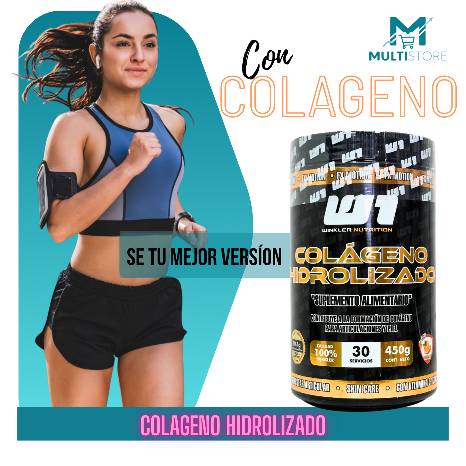 Colageno Hidrolizado Winkler 450g Sabor Naranja 30 Serv.-2