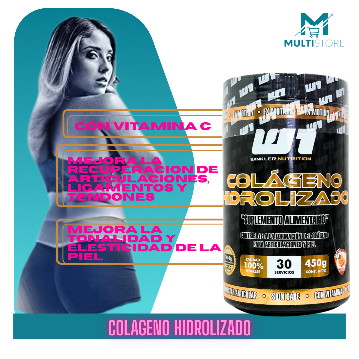 Colageno Hidrolizado Winkler 450g Sabor Naranja 30 Serv.-3