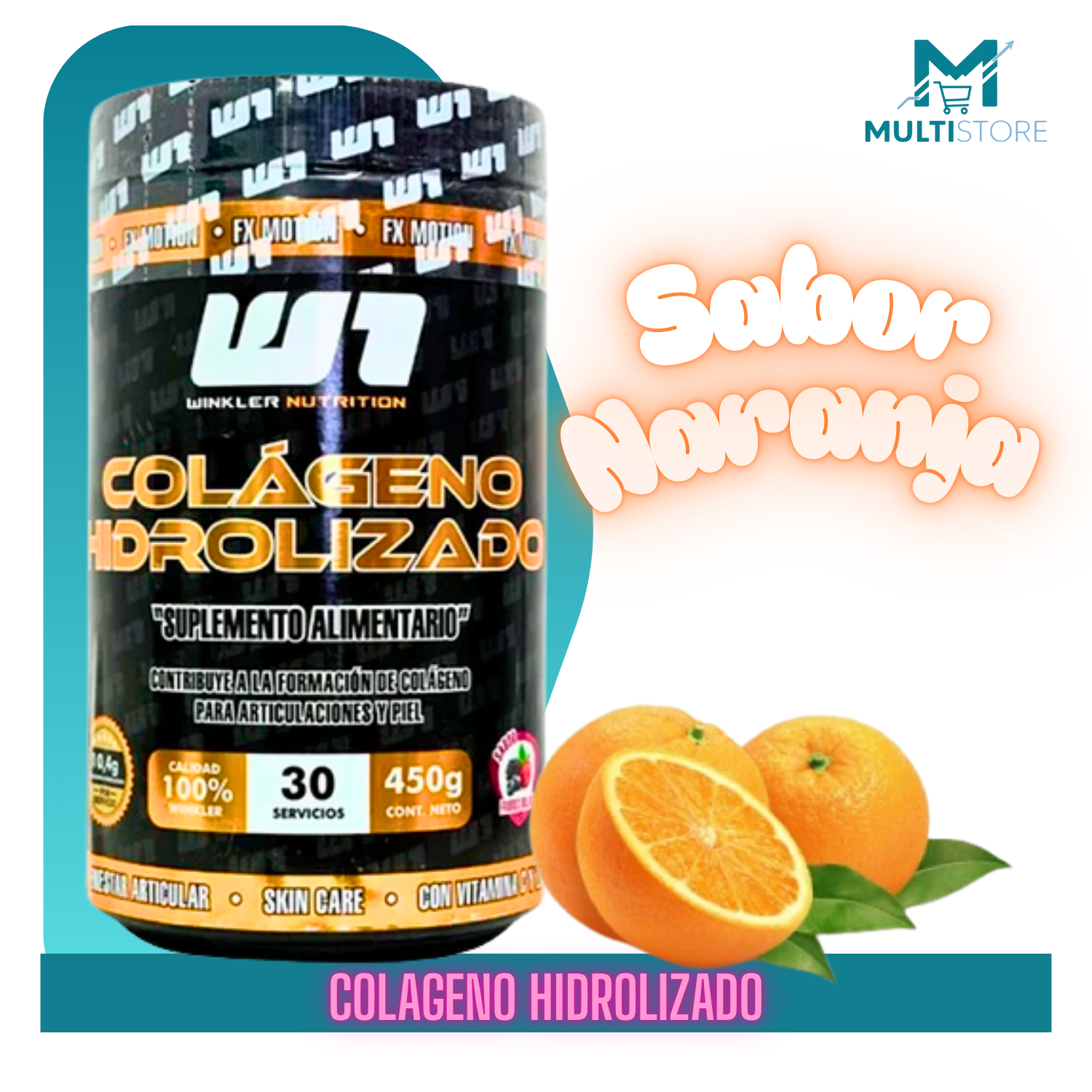 Colageno Hidrolizado Winkler 450g Sabor Naranja 30 Serv.-4