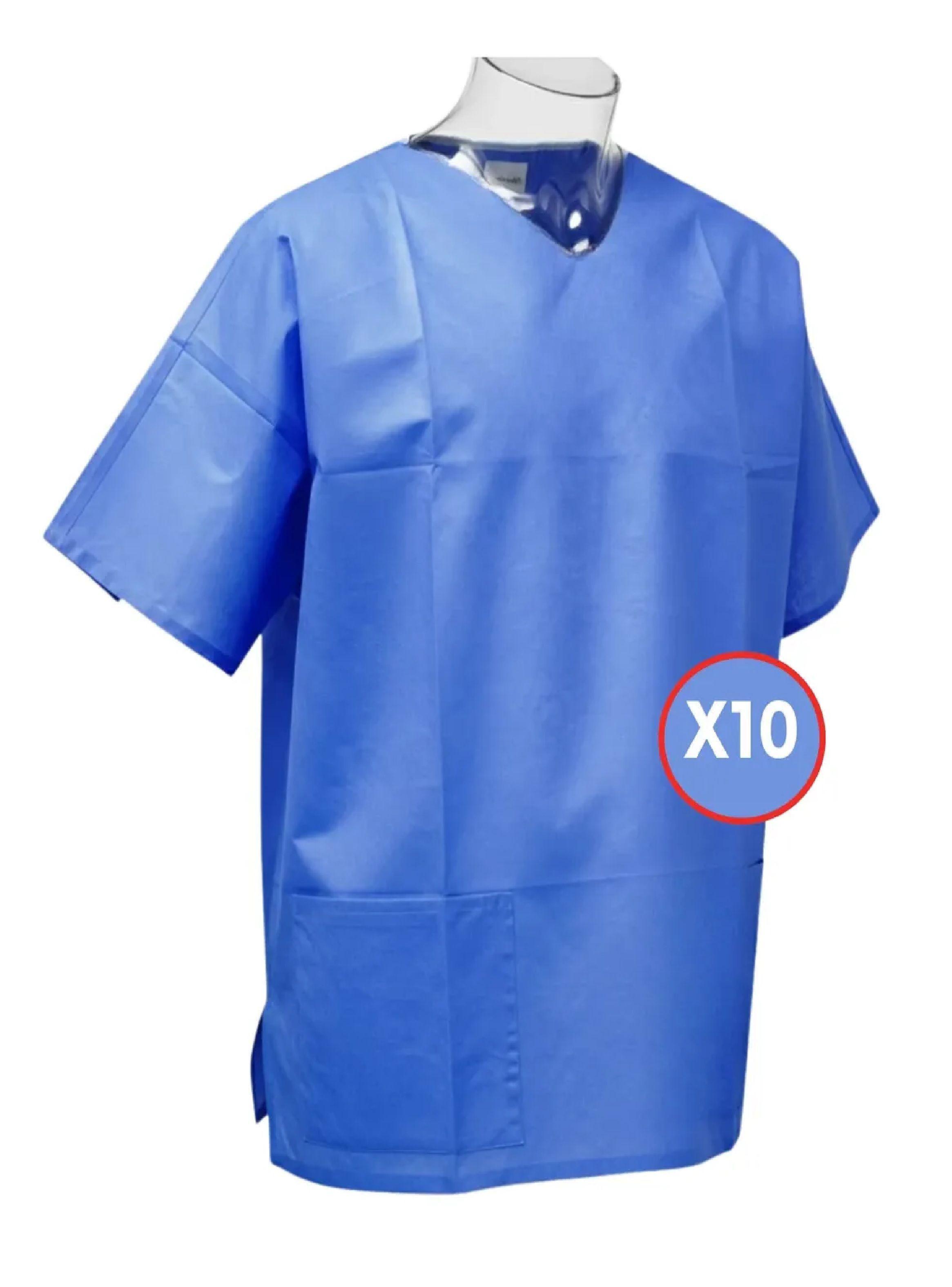 Camisa Clinica Desechable Tela Sms Azul M Cranberry Pack X10-0
