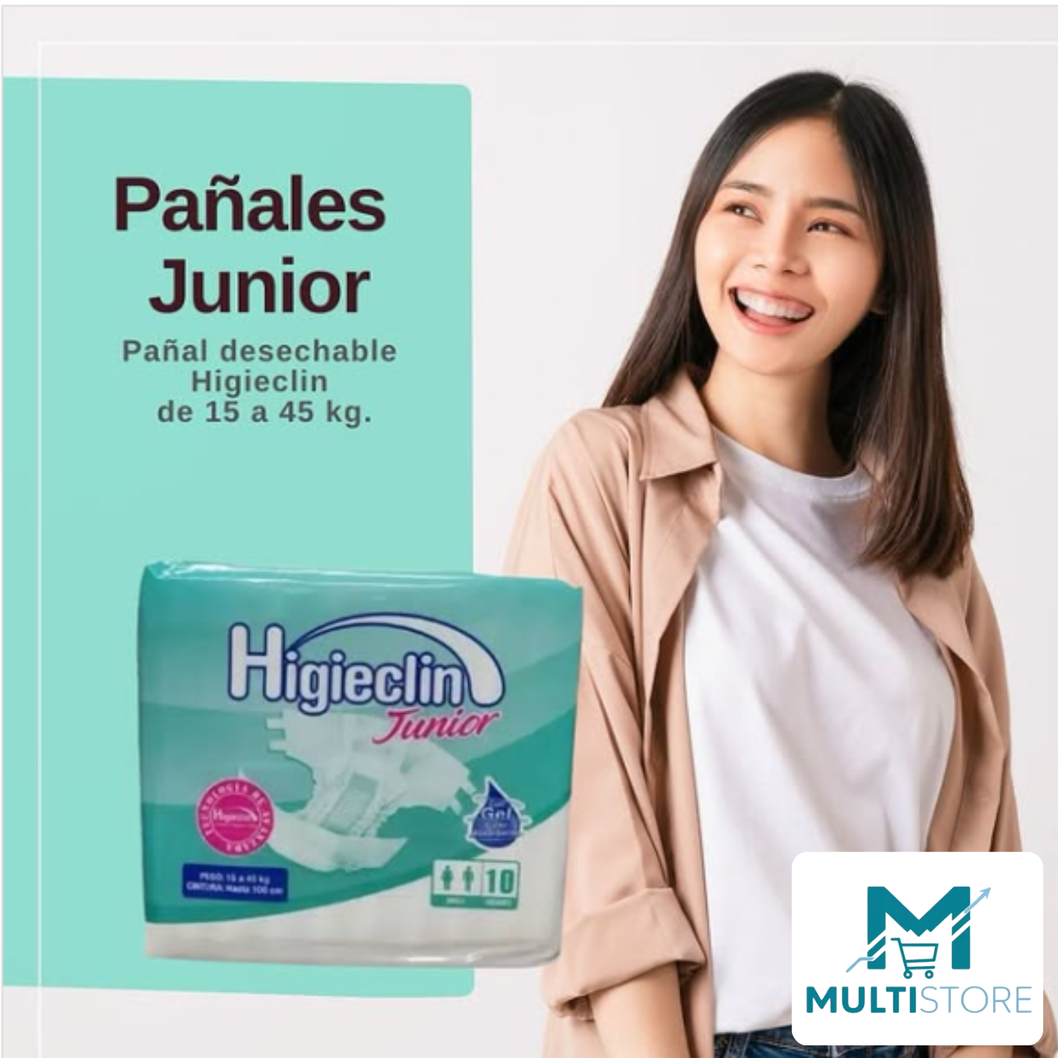 Pañal Higieclin Junior X10 Unid - Adolescentes/niños 15-45k Talla Unica-3