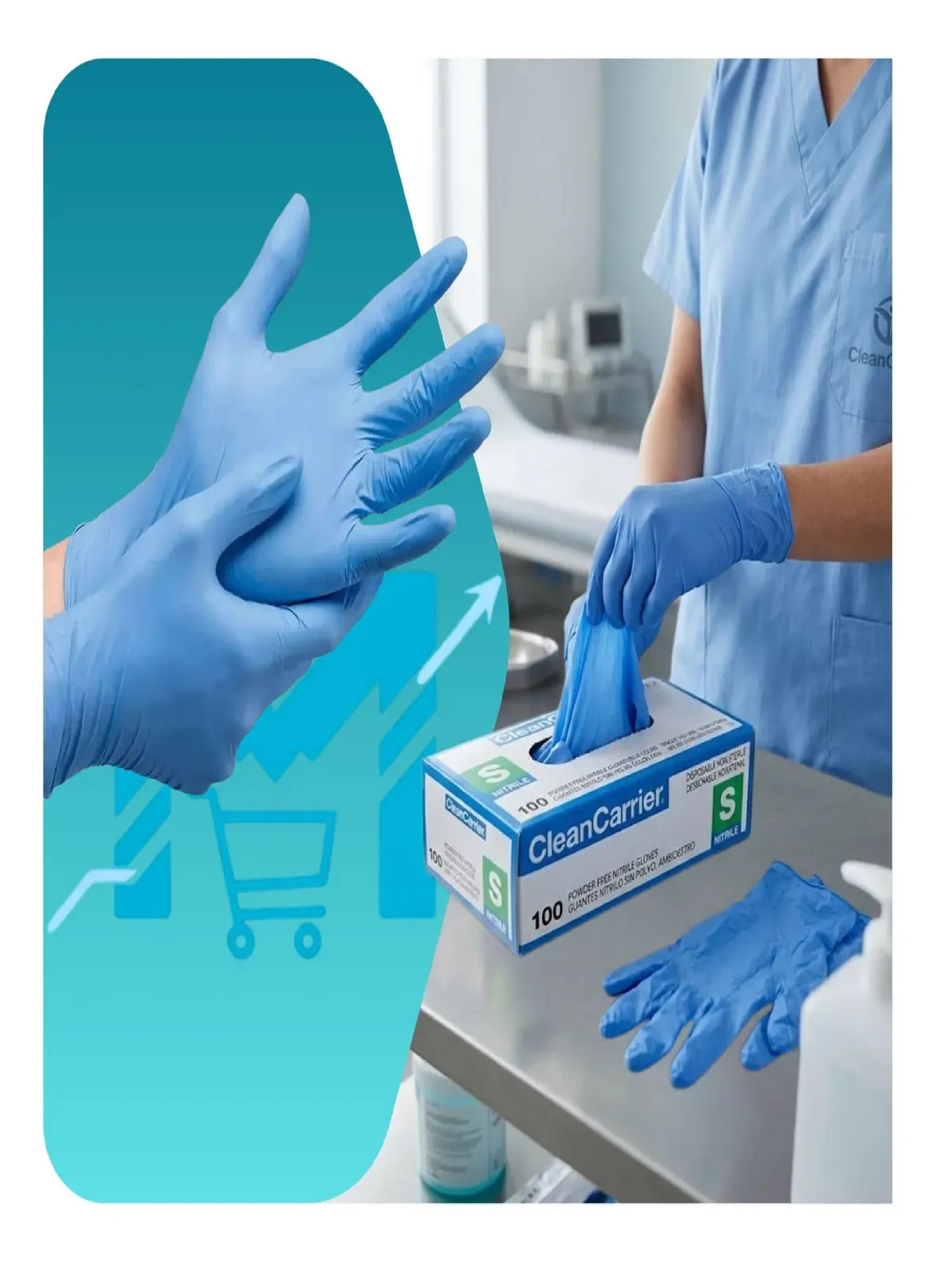 Guantes De Nitrilo Azul Sin Polvo Cleancarrier 100un Talla S-2