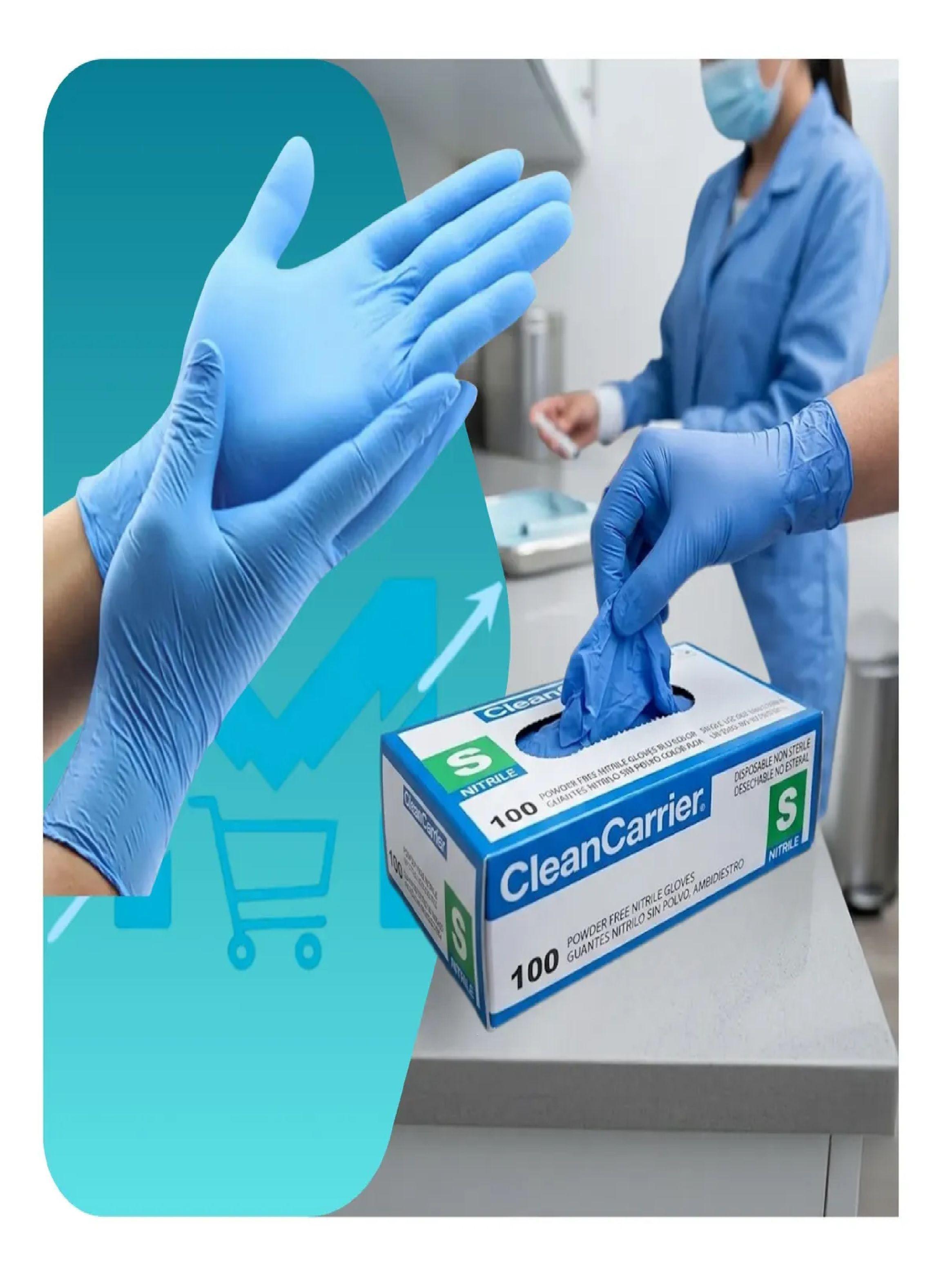 Guantes De Nitrilo Azul Sin Polvo Cleancarrier 100un Talla S-4