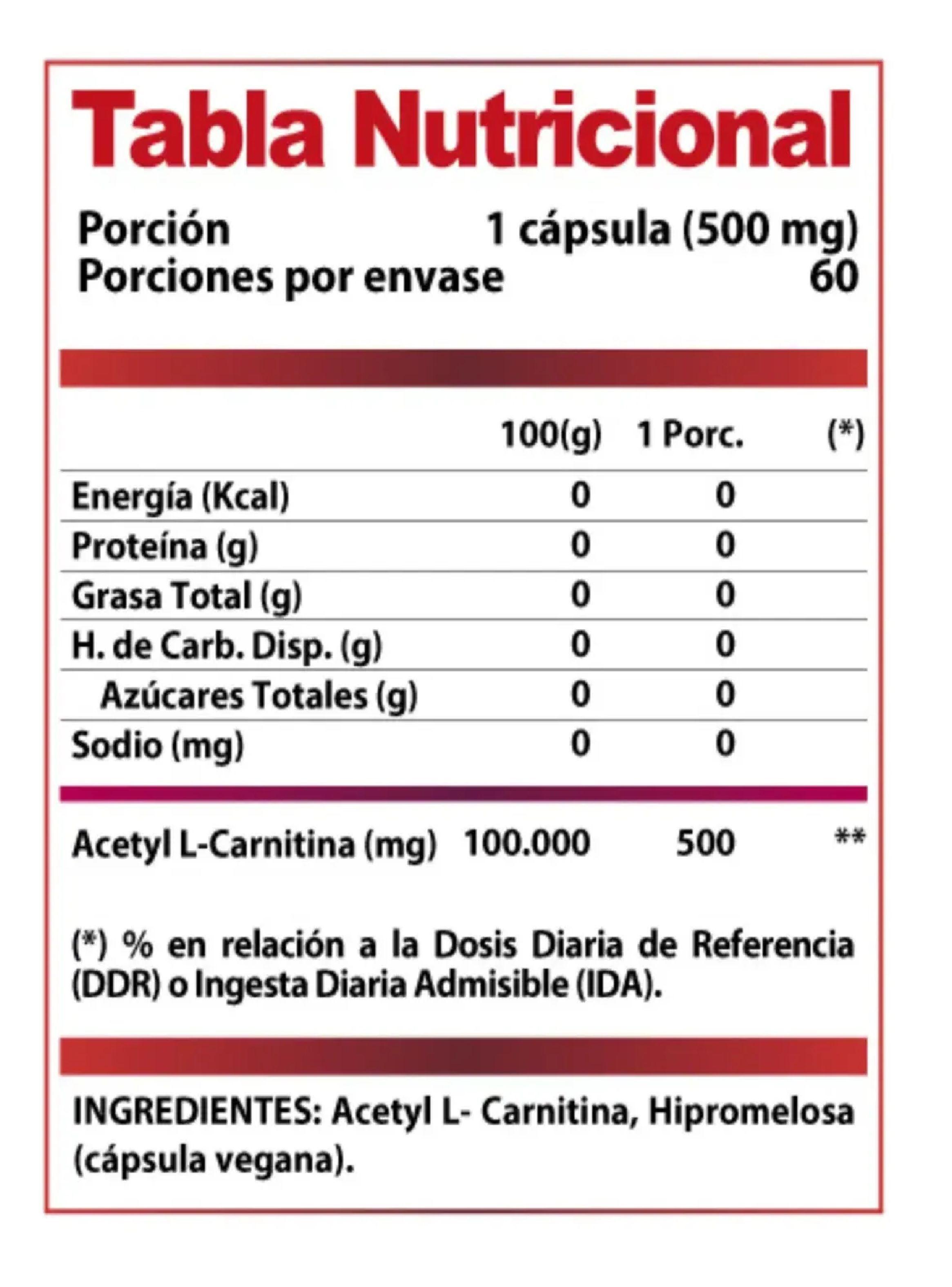 Acetyl L carnitina W1 60 Capsulas Mente Y Rendimiento-2
