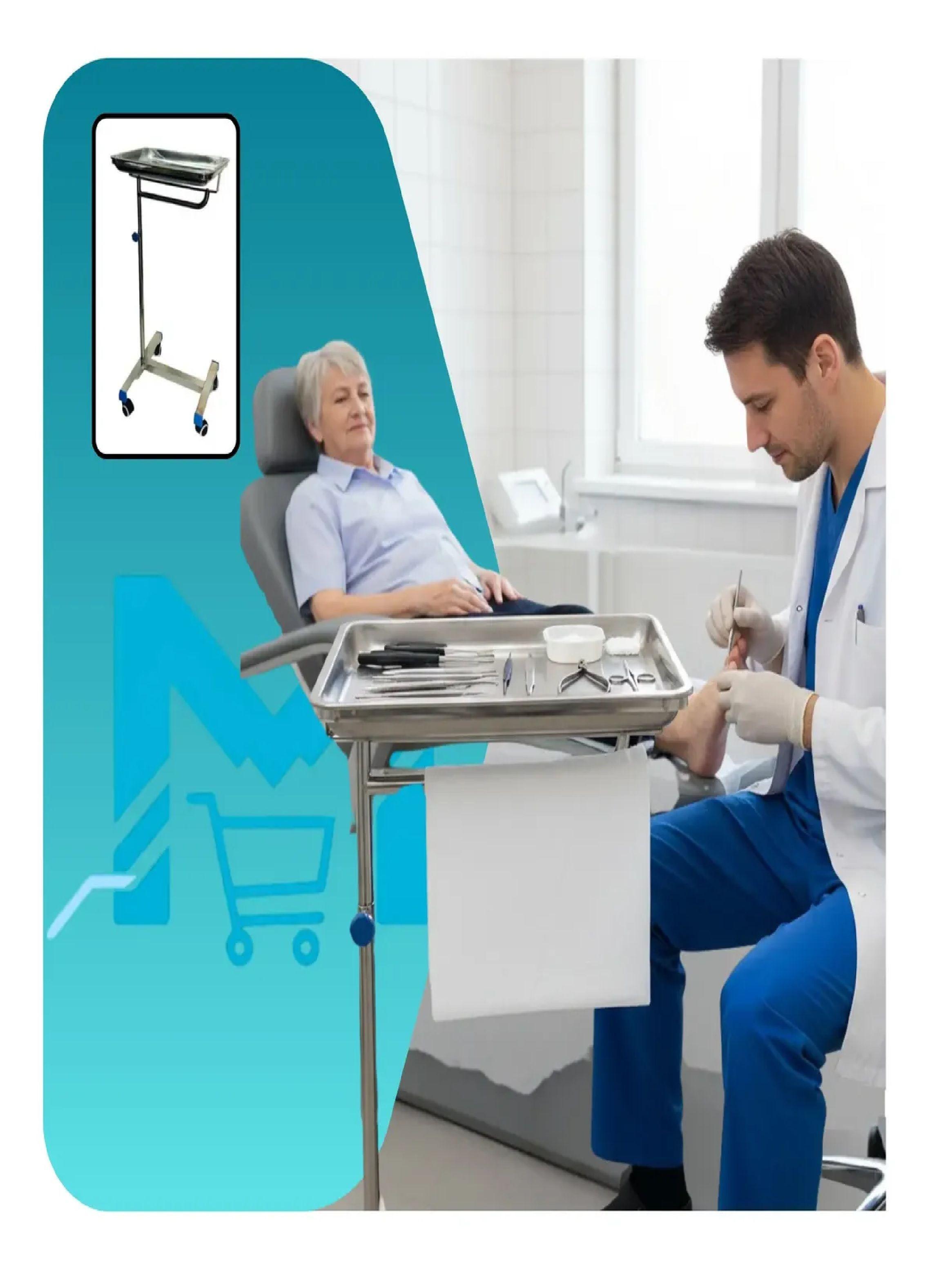 Mesa Auxiliar Clinica Mayo Acero Inoxidable Altura Ajustable-3