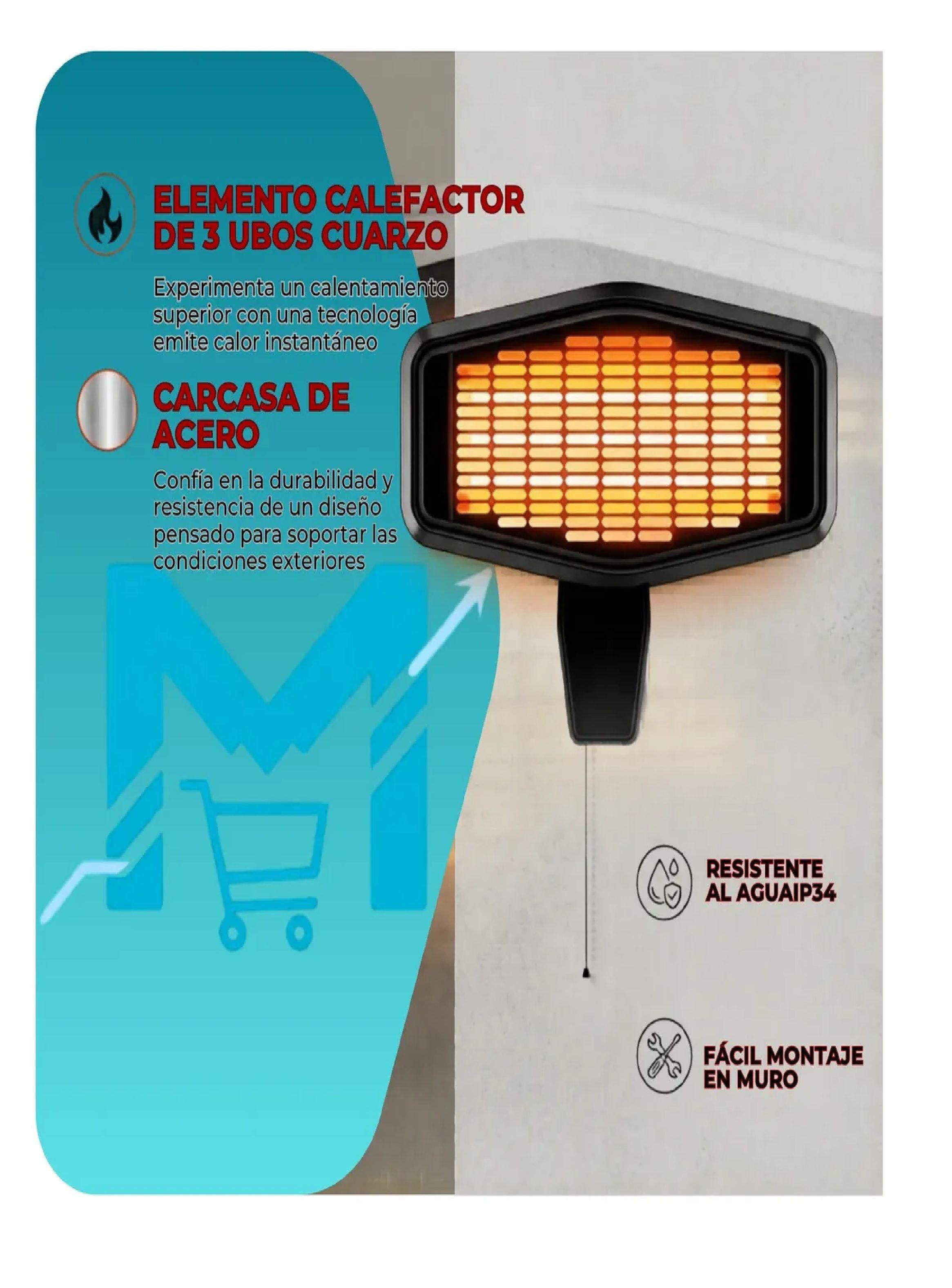 Estufa Terraza De Exterior Nex De Pared 2000w Infrarroja-4