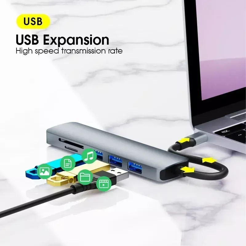 Hub Adaptador Usb C 6 En 1 Para Macbook iPad Tablet Notebook-2